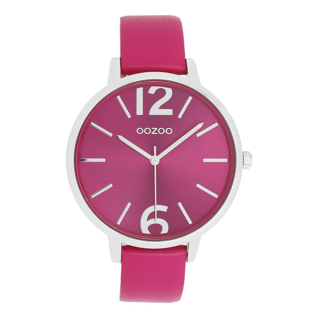 Quarzuhr Damenuhr C11686 Pink Lederband Sonnenschliff 43 mm