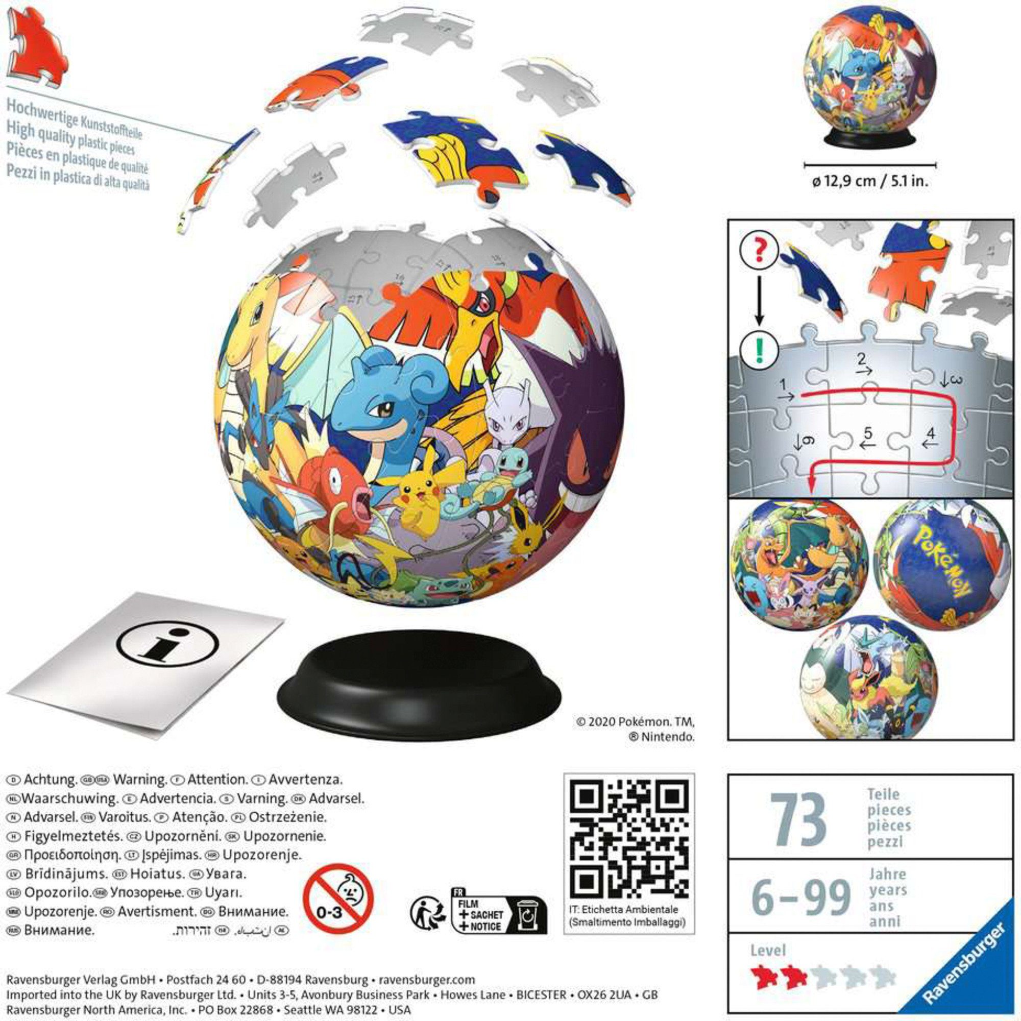 Ravensburger Puzzle Ravensburger 3D Puzzle-Ball Pokémon, 72 Puzzleteile