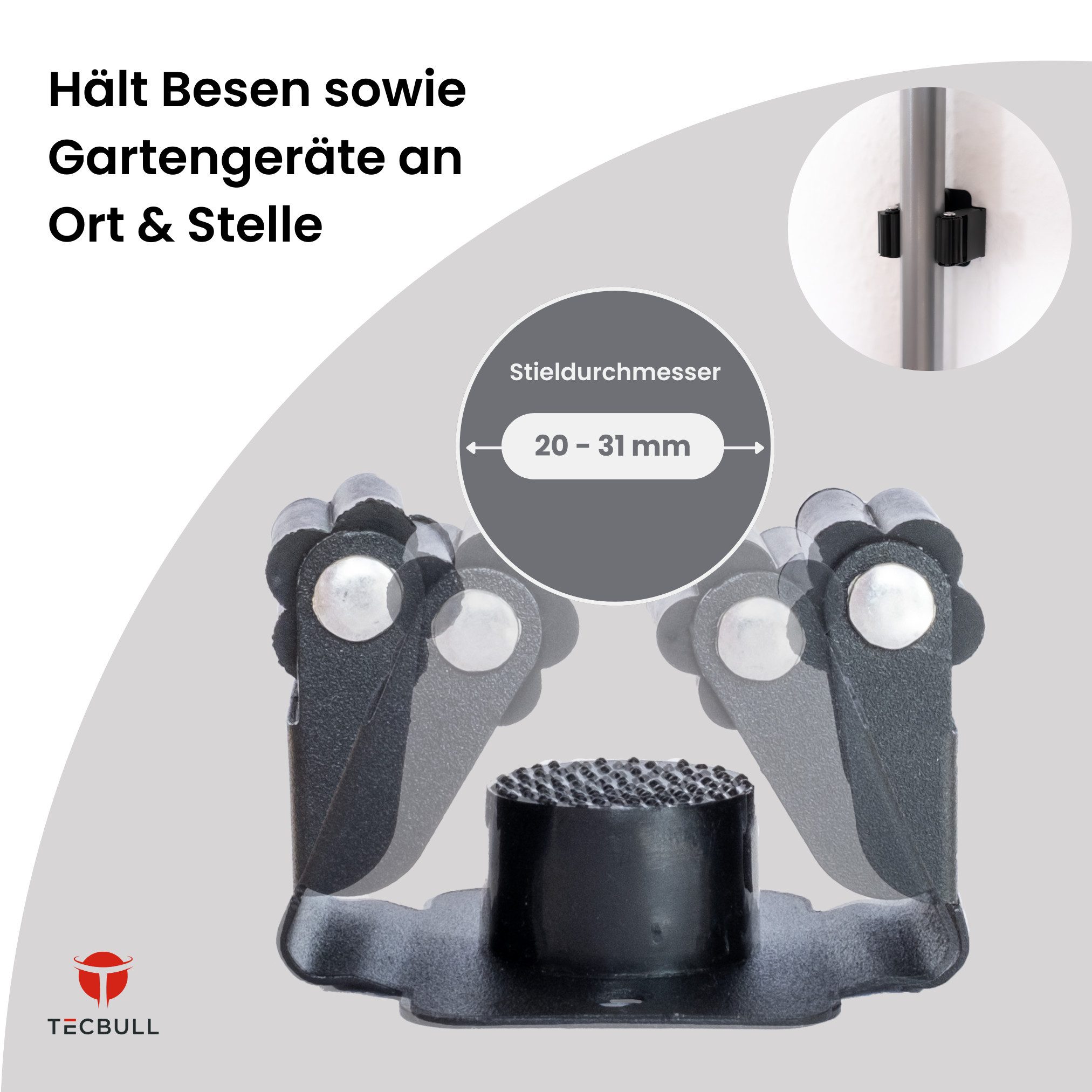 TECBULL Wandhalterung Besenhalter Edelstahl Besenhalterung Wand ohne Bohren, (6-tlg., Mopphalter, Mop Halter, Mopp Halterung, Wischmnopp, Besen, Edelstahl, Silikonrollen)