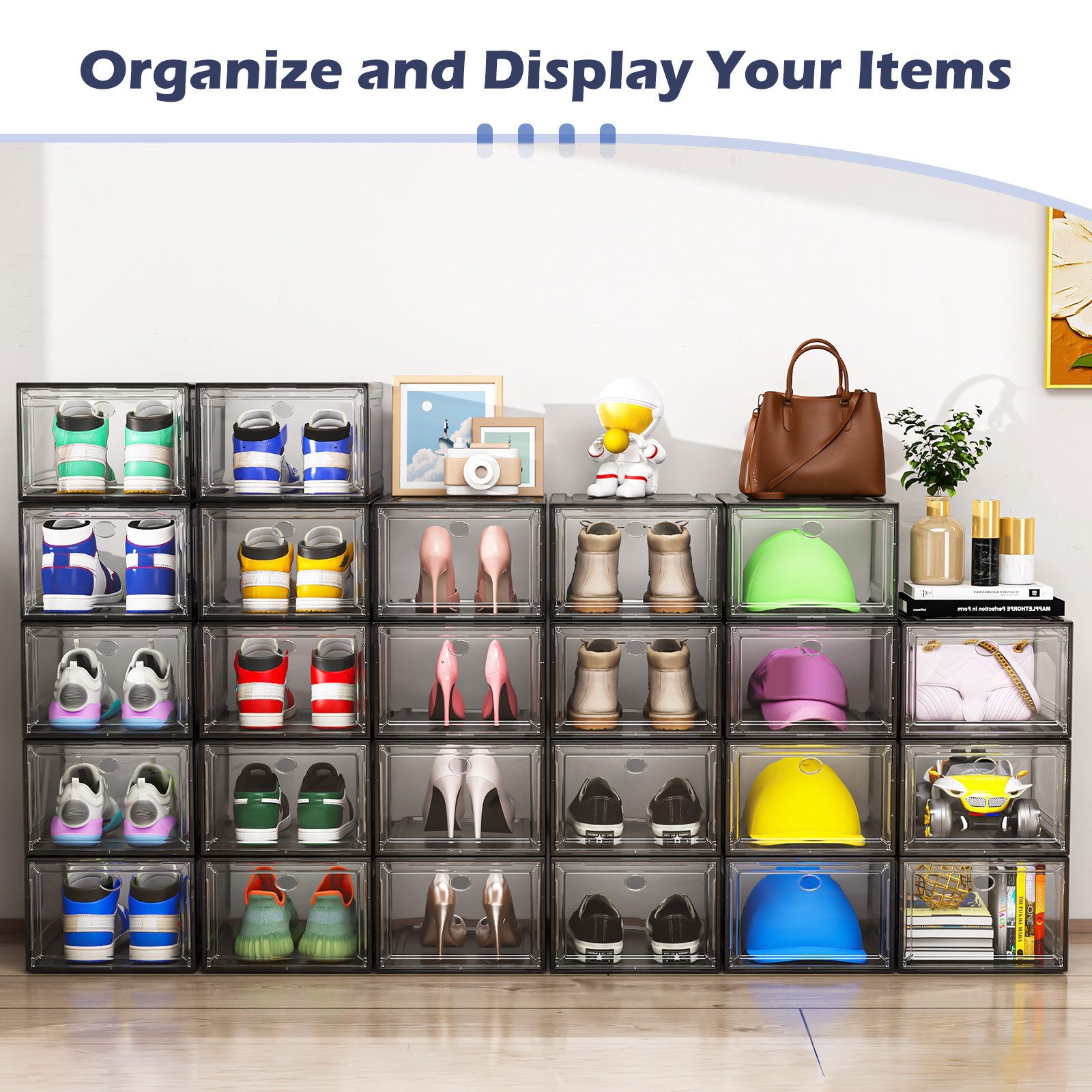 POPOLIC Schuhkiste Schuhbox Schuh-Organizer, Stapelbare Schuhaufbewahrungsbox (Organizer für Sneaker, Stiefel & Schuhe, 9 St., Platzsparendes Schuhregal), Transparente stapelbare Kunststoffbox