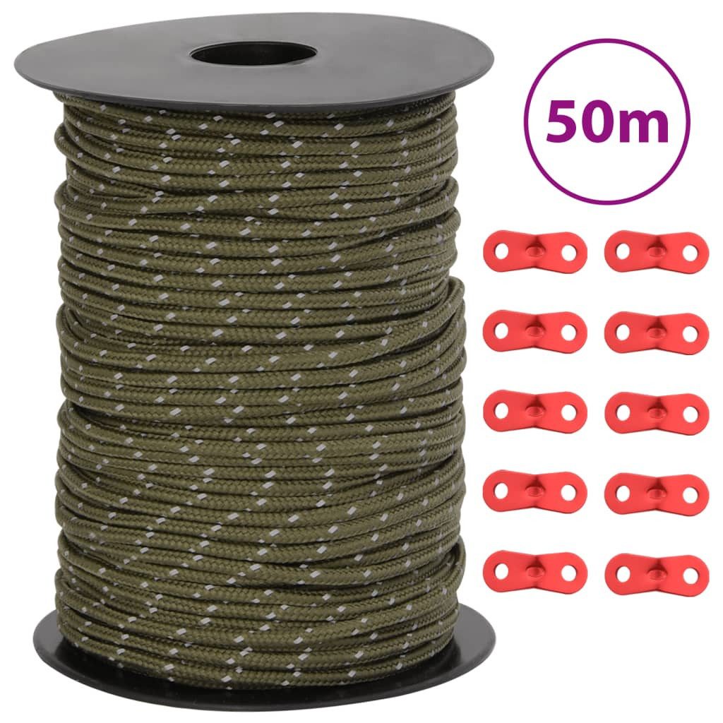 Vellora Zeltleine Reflektierend mit Seilspannern 50 m 4 mm Seil (1-tlg., 10 x Seilspanner), Tragfähigkeit: 140 kg