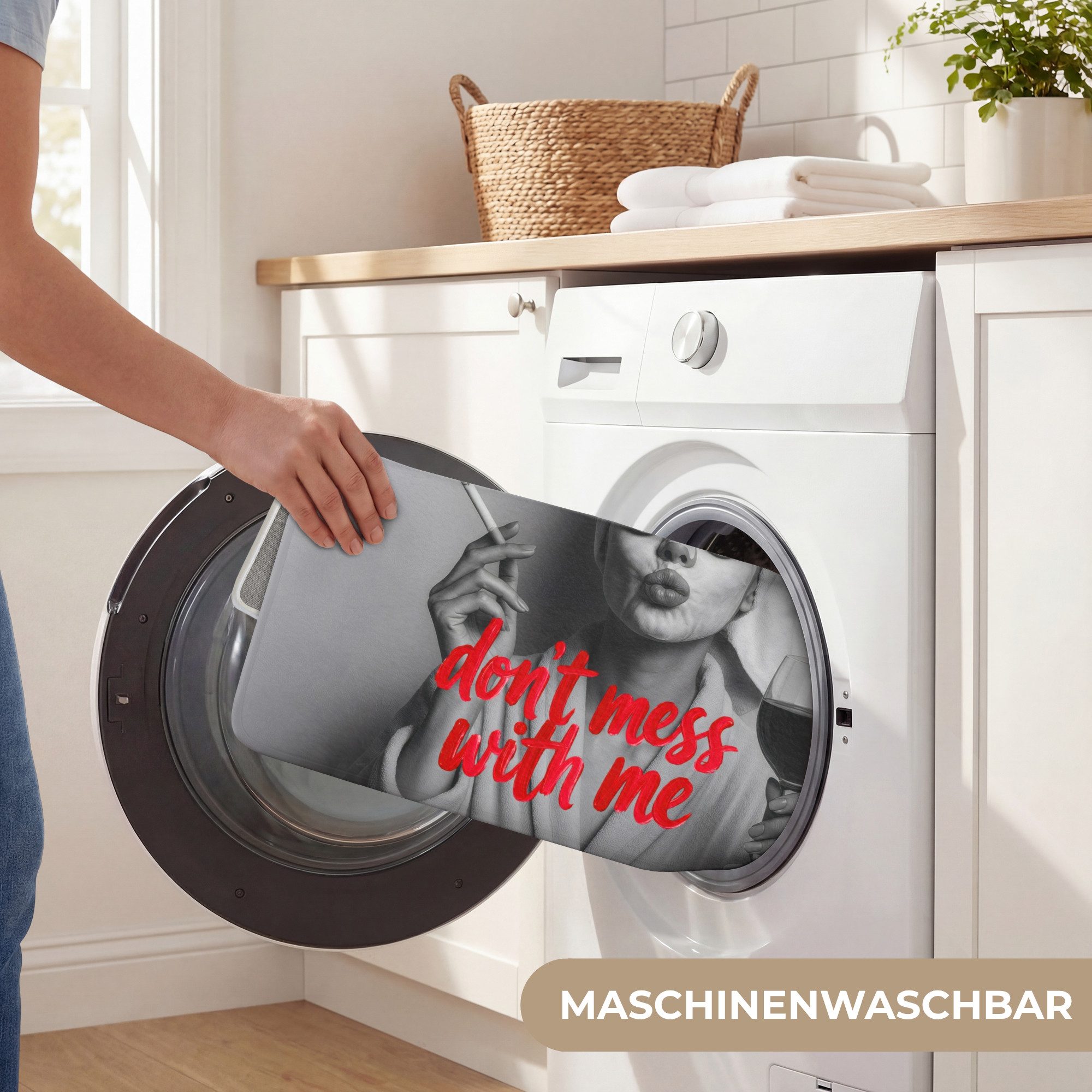 OnlyWow Badematte Leg dich nicht mit mir an - Wein - Frau - Zigarette, Höhe 10 mm, Polyester, Rechteckig, Badezimmerteppich, Badteppich, Rutschfest, Badvorleger – Bild 5 von 5