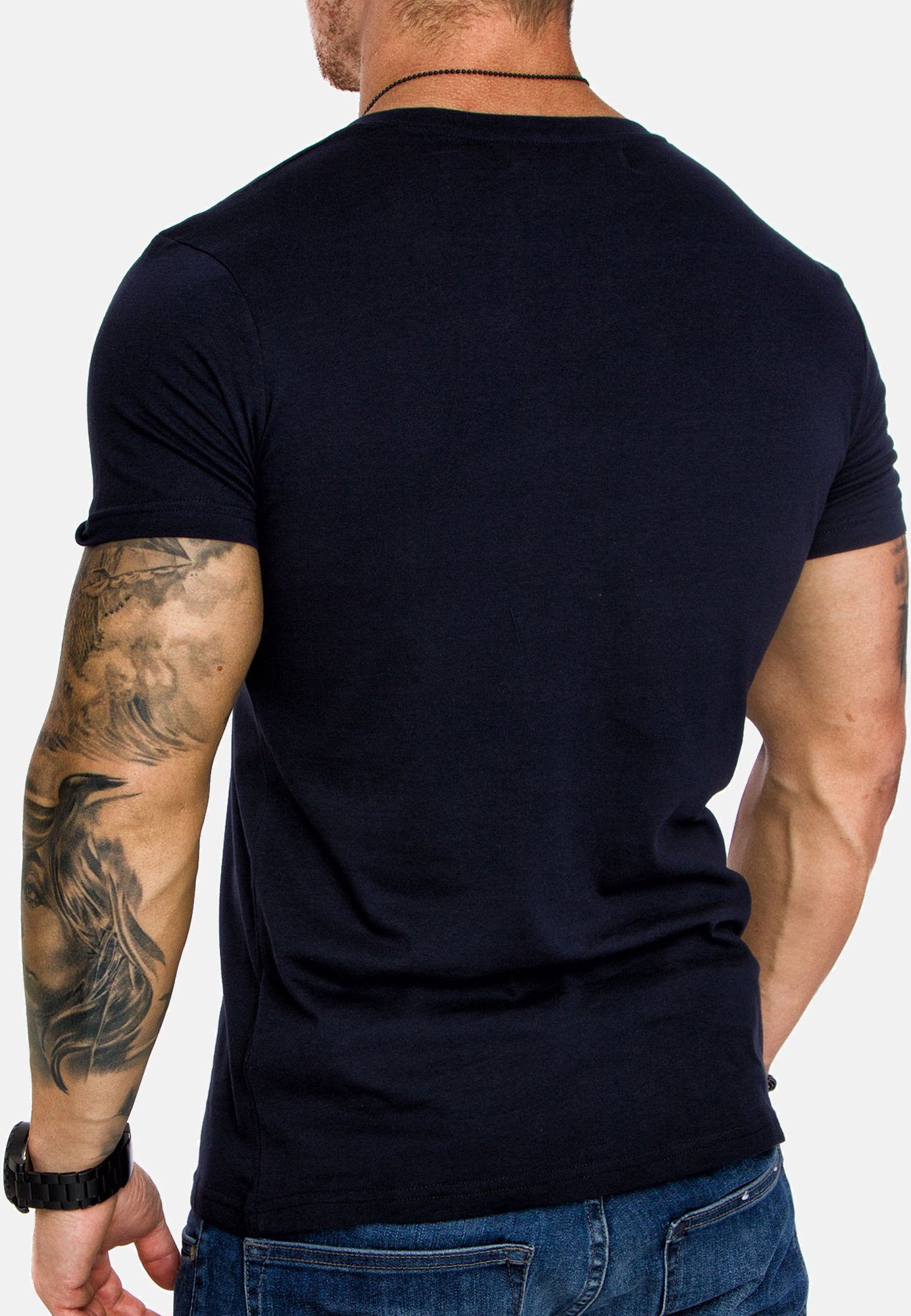 Shirt Einfarbig EUGENE Navyblau V-Ausschnitt mit Herren Basic T-Shirt V-Ausschnitt V-Neck T-Shirt Basic Vintage Amaci&Sons