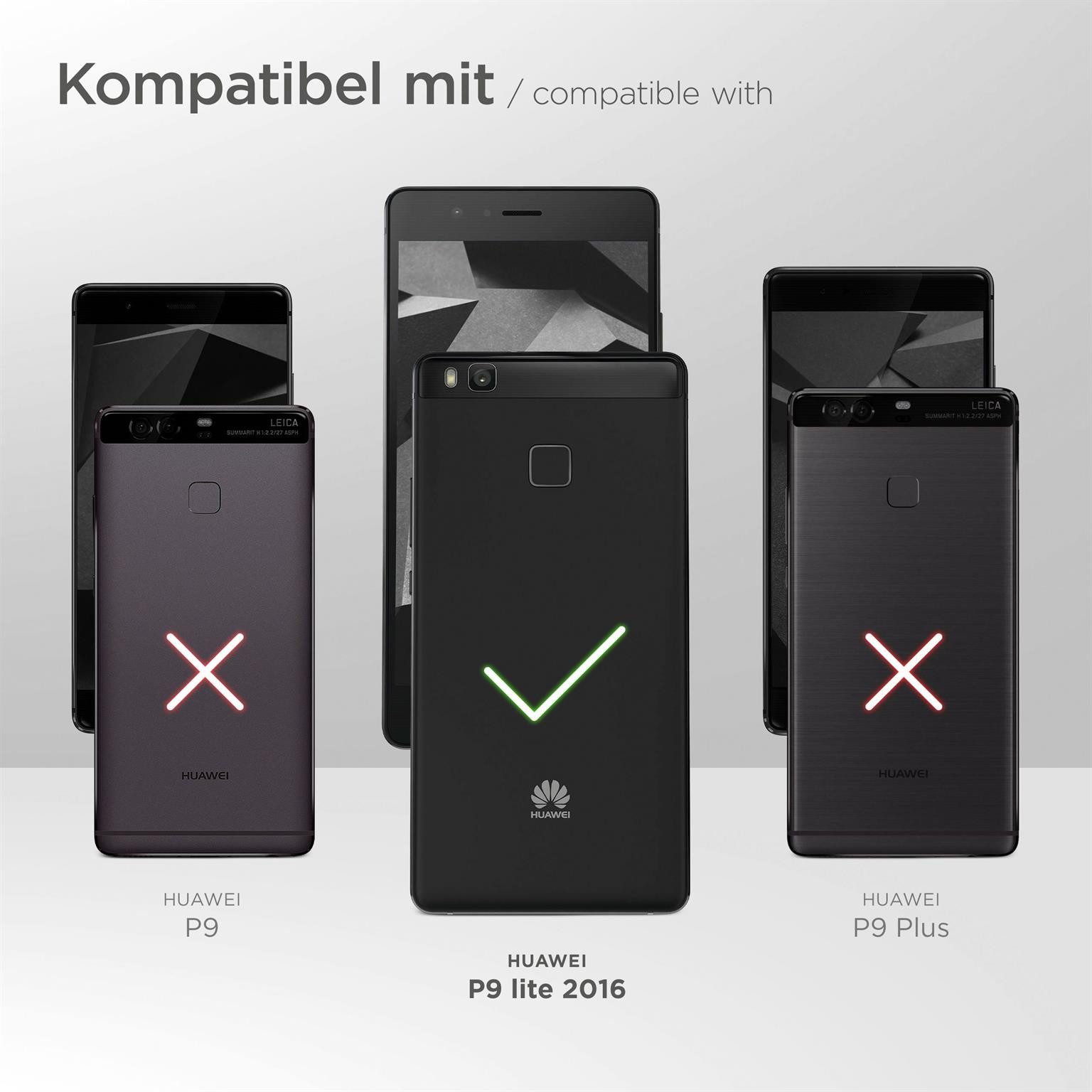 ONEFLOW Handyhülle für Huawei P9 Lite Premium Hülle Business Cover Schwarz 5,2 Zoll, 360 Grad Schutzhülle Flip Case Etui Klapphülle Dünn Leder Handy Tasche