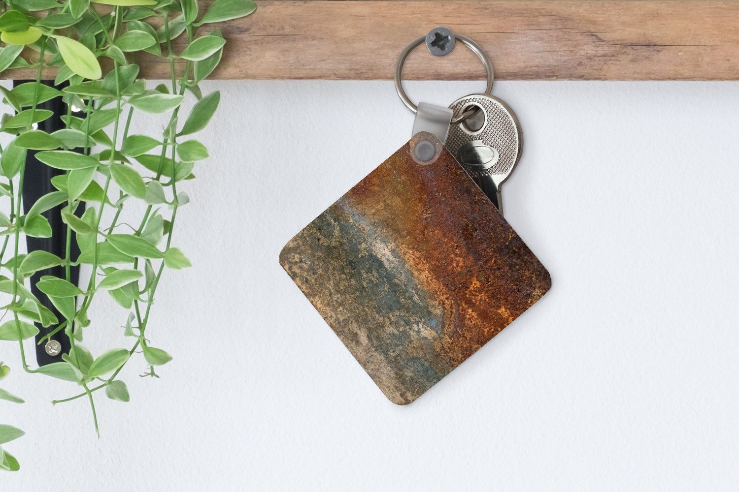 MuchoWow Schlüsselanhänger Stahl - Rost - Alt - Orange - Grau - Muster - Abstrakt, Quadratisch, Accessoire Auto / Haus / Rucksack / Handtasche, 5x5 cm