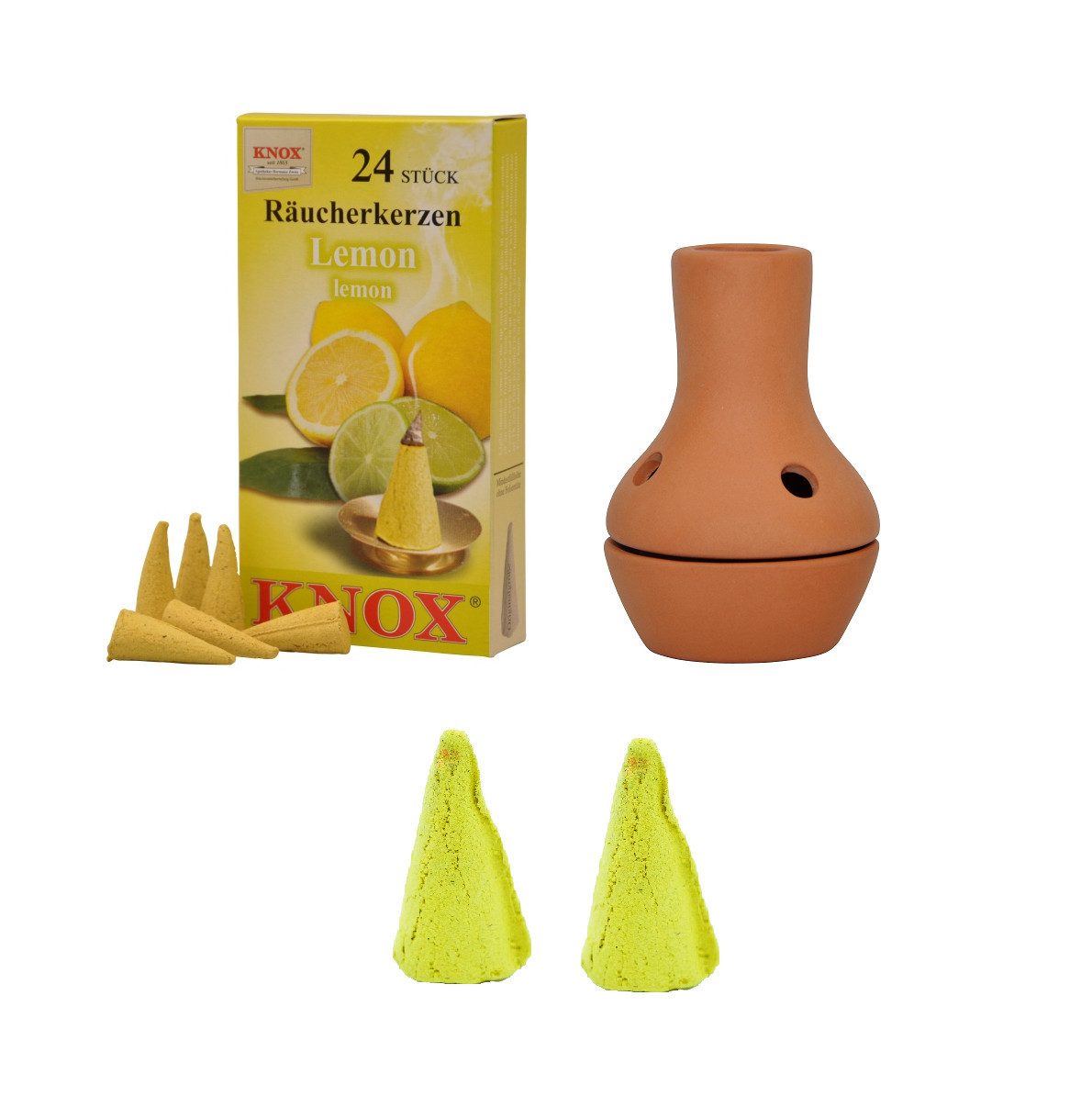 KNOX Duftkerze Feuertopf Natur + Lemon (M und XXL), Räuchergefäß Topf im Set - perfekt für jede Gartenparty