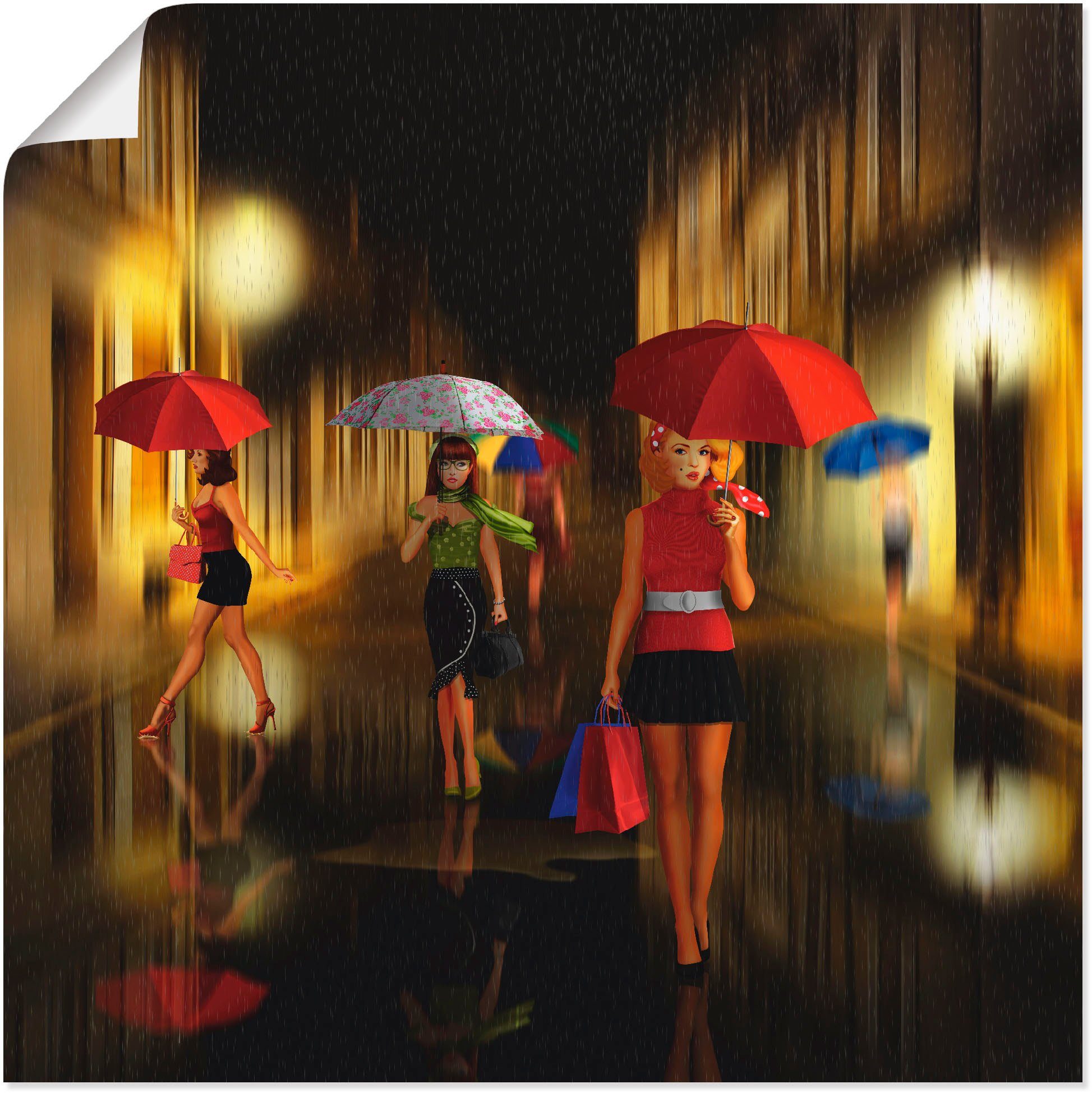 Artland Wandbild Frauen beim Einkaufen im Regen, Frau (1 St), als Alubild, Leinwandbild, Wandaufkleber oder Poster in versch. Größen