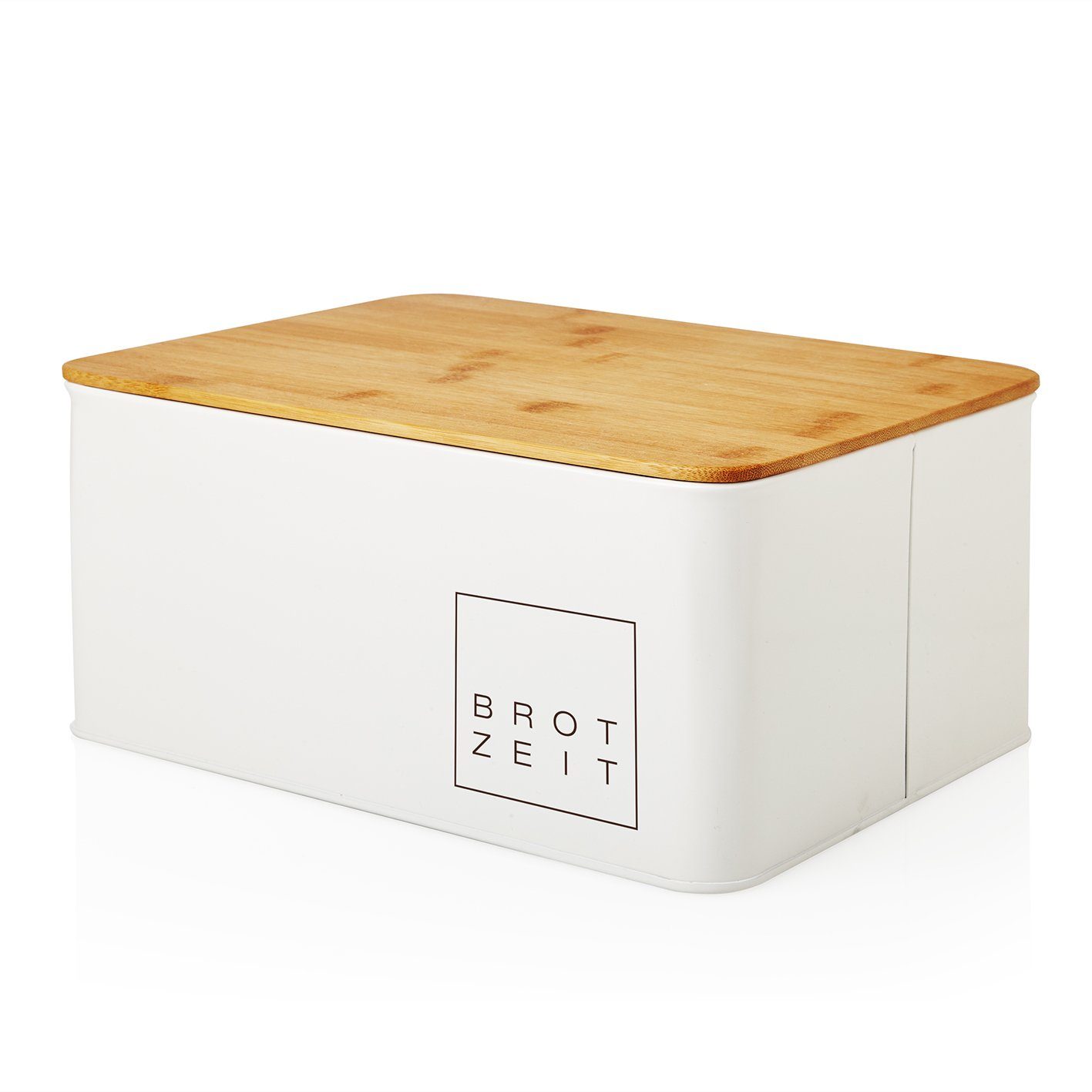 Lumaland Brotkasten Cuisine, Edelstahl, (1-tlg), Brotbox Metall Bambus Deckel rechteckig 30x23x14cm weiß