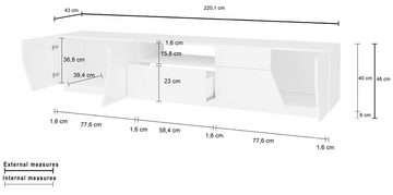 freiraum Lowboard Ragusa, in weiß hochglanz/ahorn pereira - 220x46x43 (BxHxT)