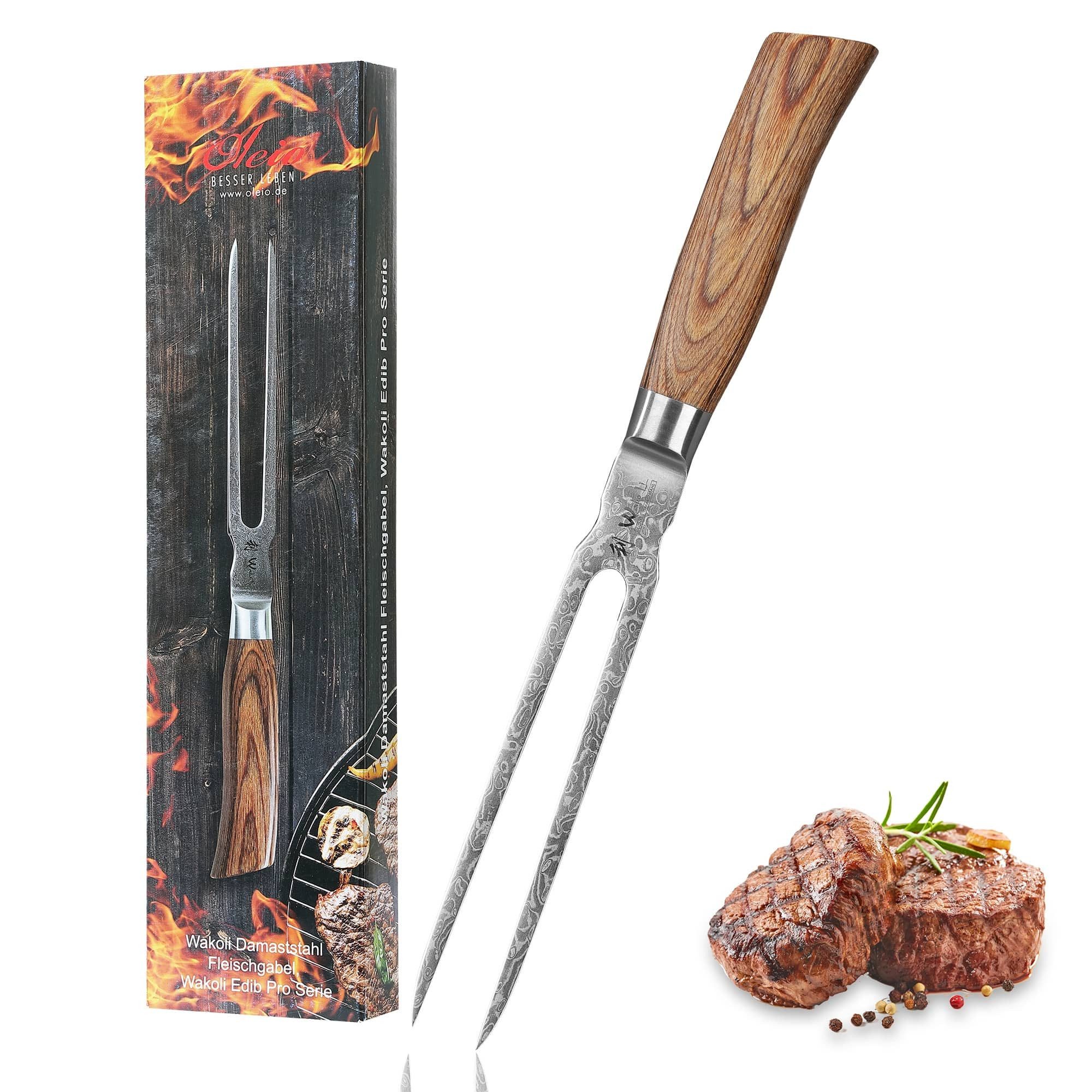 Wakoli Tranchiergabel Edib Pro Damast Tranchiergabel I Serviergabel Grillgabel I 18cm Klinge, 67 Lagen Damaststahl, VG-10 Stahlkern
