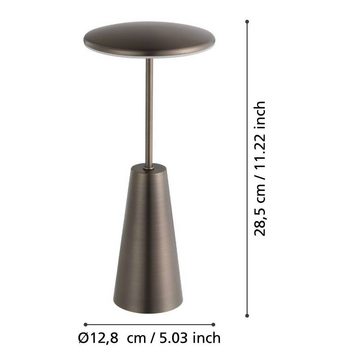 EGLO Tischleuchte PICCOLA, USB-Anschluss mit Ladefunktion, LED fest integriert, warmweiß - kaltweiß, dimmbare Nachttischlampe, Metall in Bronze, Lampe für Balkon, IP54