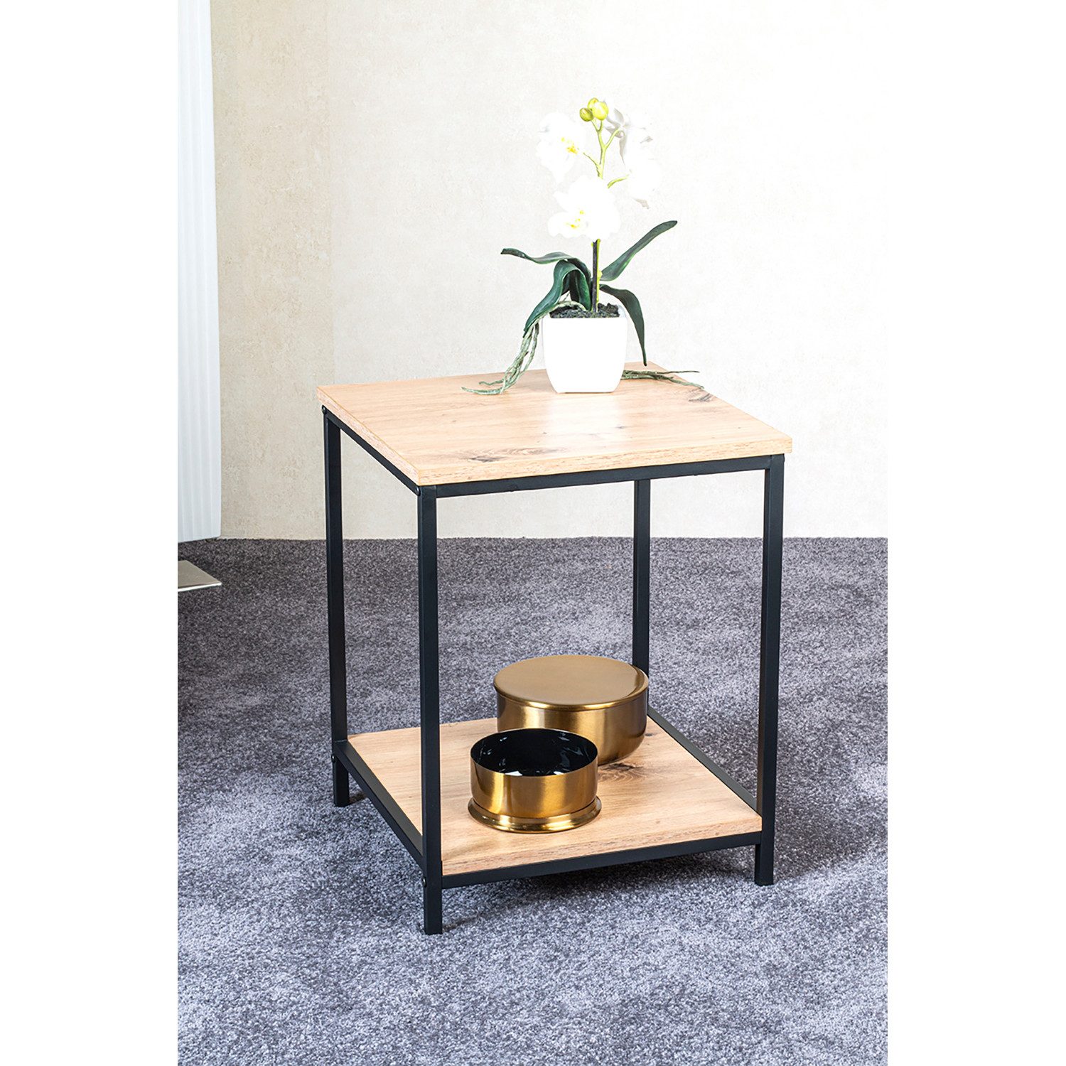 HAKU Beistelltisch Beistelltisch Eiche schwarz - Sofatisch MDF - B 40 x H 50 x T 40 cm (1xBeistelltisch, Dekotisch - kleiner Tisch), Beistelltisch aus Metall
