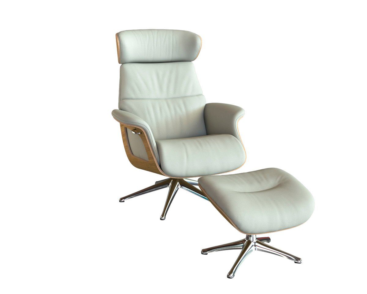 FLEXLUX Relaxsessel Clement Rücken u. Kopfverstellung, ergonomisch, Airchannels, Rücken- & Kopfteilverstellung, Drehbar, Armlehne Eiche, Fuß Alu