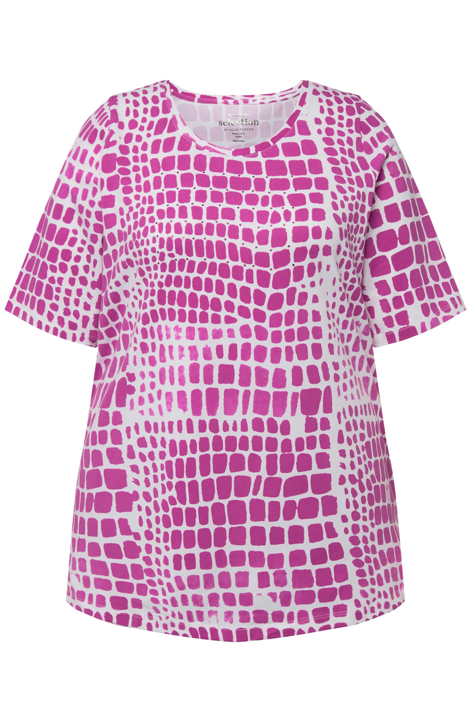 Ulla Popken T-Shirt T-Shirt Pima Cotton Ziersteine Rundhals Halbarm günstig online kaufen