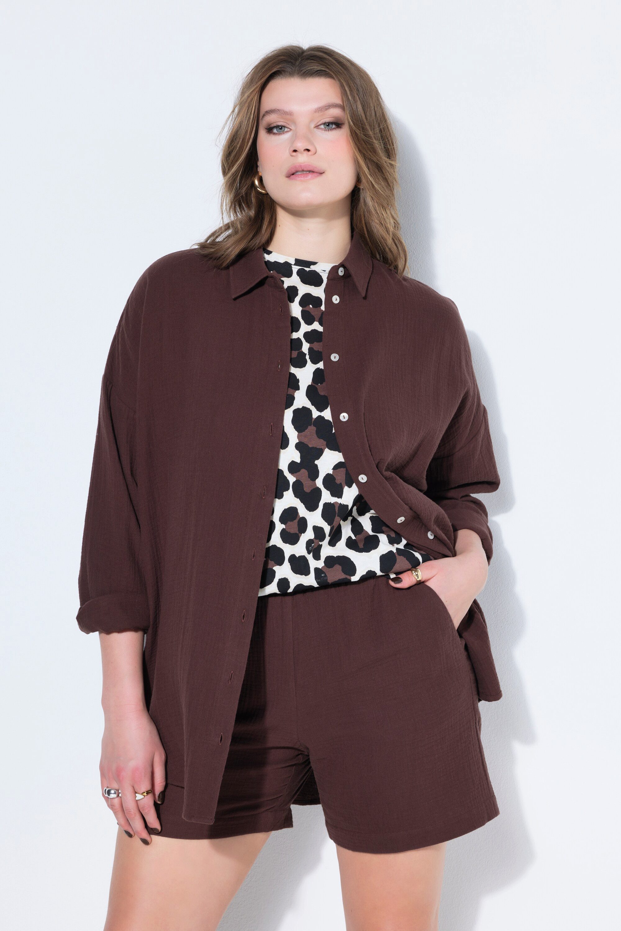 Studio Untold Hemdbluse Musselin Bluse oversized Hemdkragen Langarm
