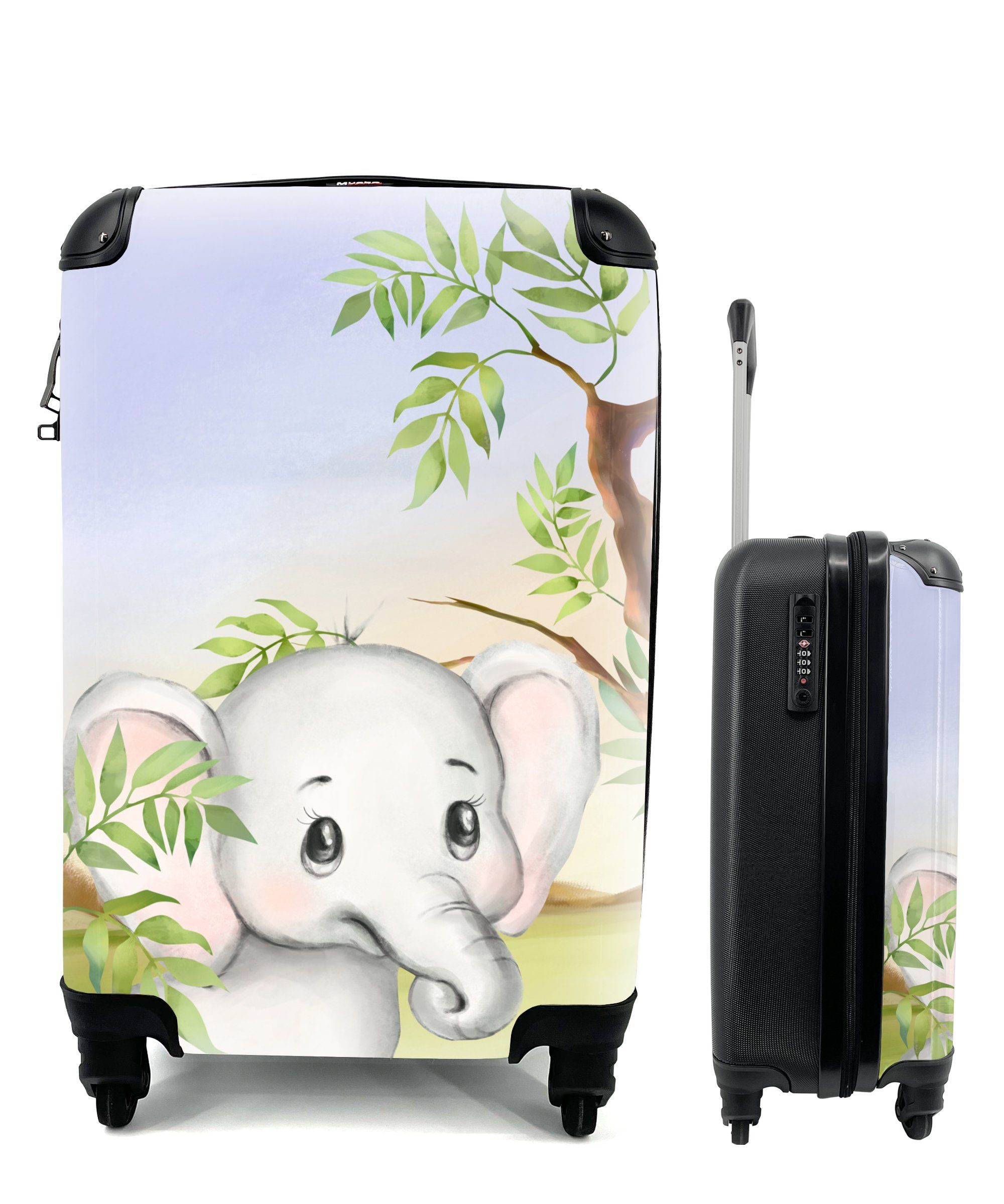 MuchoWow Handgepäckkoffer Dschungel - Elefant - Tiere, 4 Rollen, Reisetasche mit rollen, Handgepäck für Ferien, Trolley, Reisekoffer