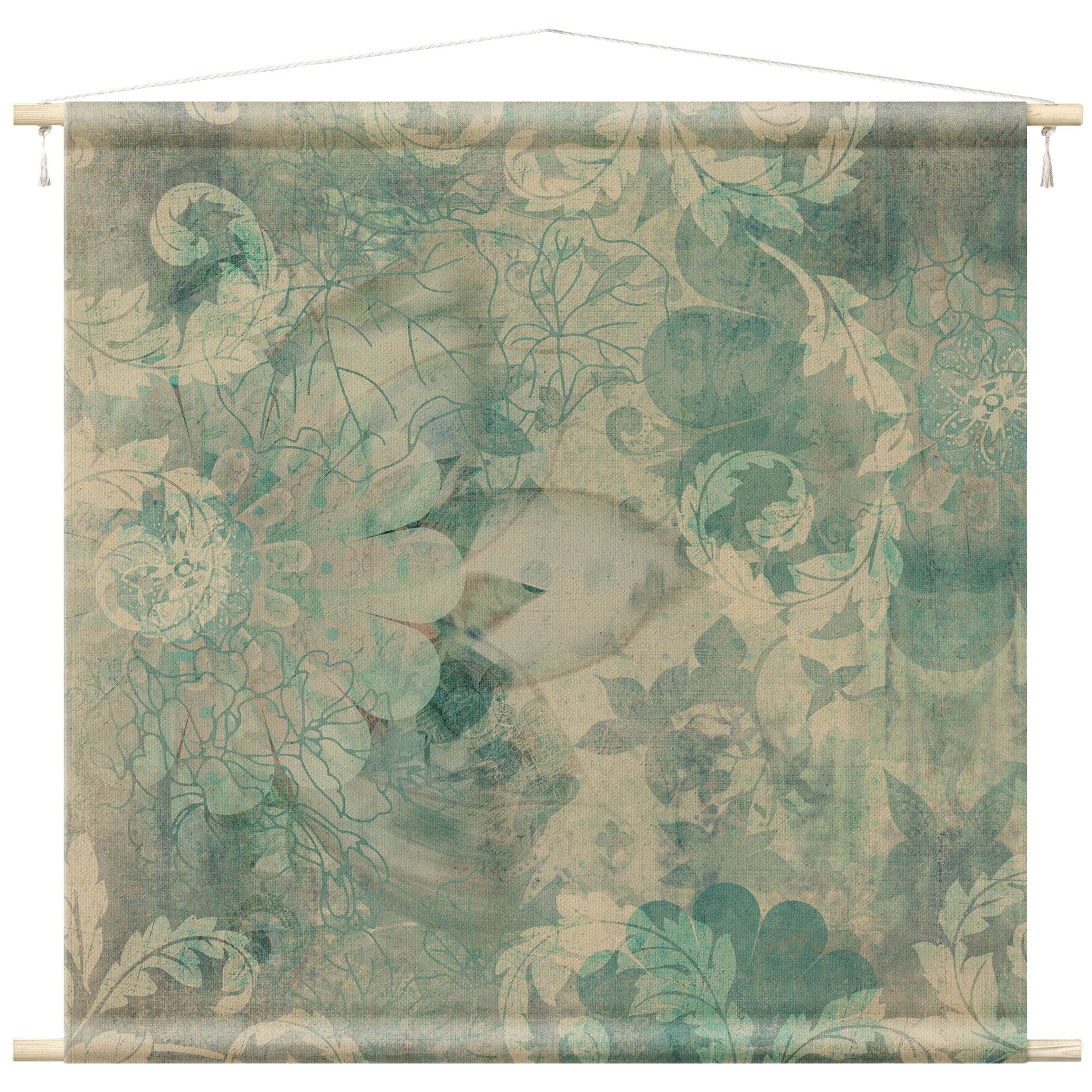 Bilderdepot24 Wandteppich modern Muster Ornamente Vintage blau, quadratisch, Höhe: 2.6 mm, großes Wandbild aus Natur-Baumwolle Wandbehang Stoffbild Tuch Wollseil