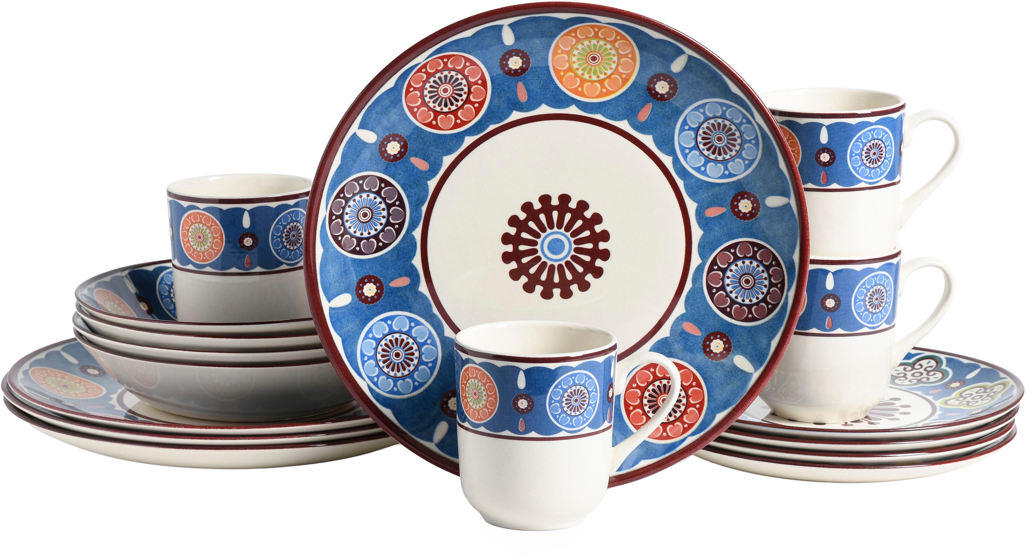 CreaTable Kombiservice Sumaya, Kombi-Service 16-tlg (16-tlg), 4 Personen, Steingut, Mandala Motive