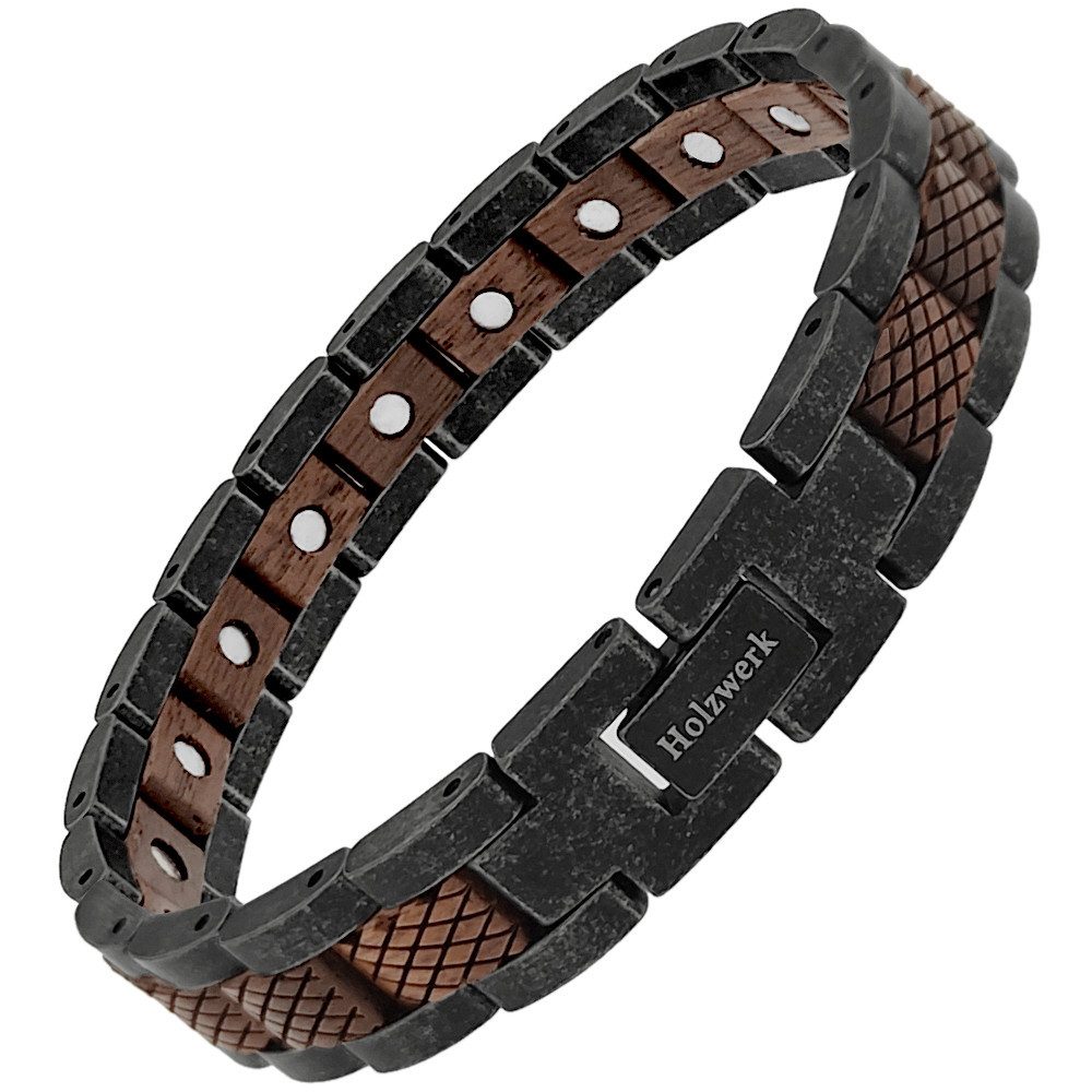 Holzwerk Edelstahlarmband Magnet Holz Armband, Armkette Gliederarmband, inklusive Armbandkürzer, Holz Unikate, ideal auch als Geschenk