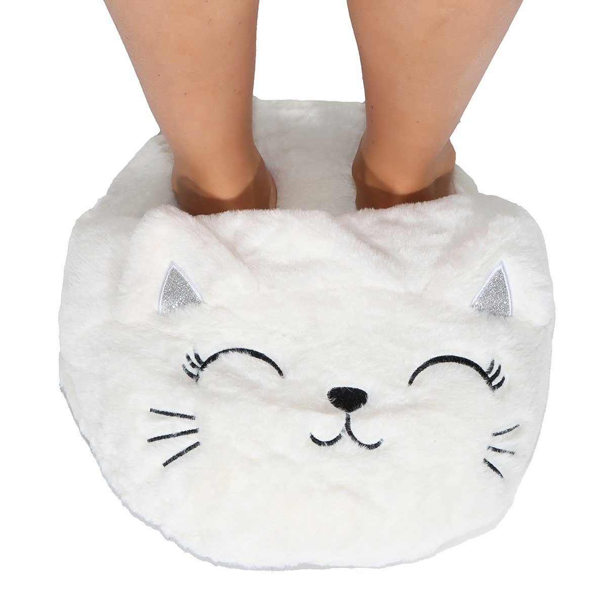 CLEO STYLE Damen Hausschuhe 691 Weiß Katze Hausschuh