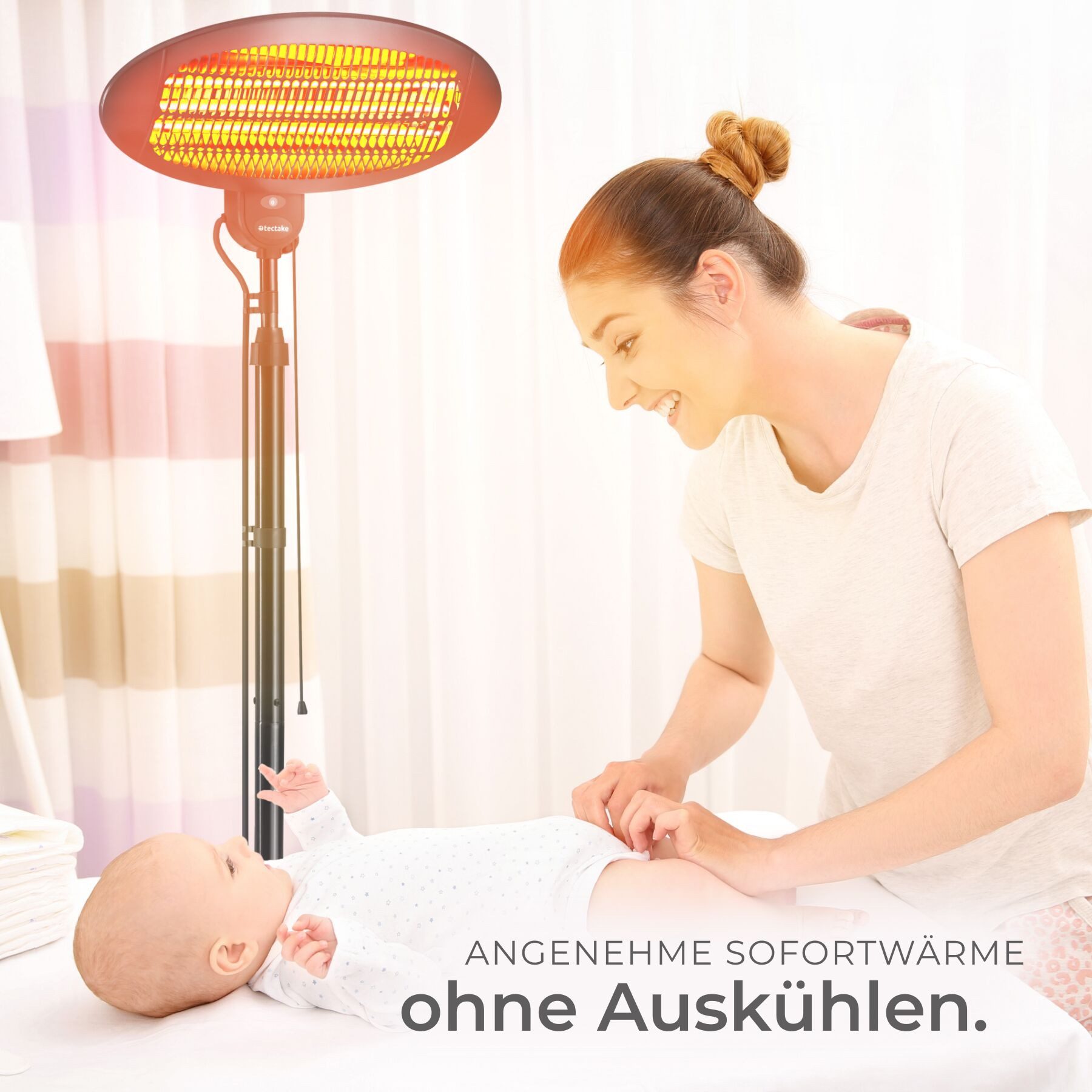 tectake Infrarotstrahler Terrassenheizstrahler, 50 x 50 x 136 - 213 cm, keine Luftzirkulation, 650, 1300 und 2000 W, höhenverstellbar und neigbar, mit Kippschut – Bild 5 von 5