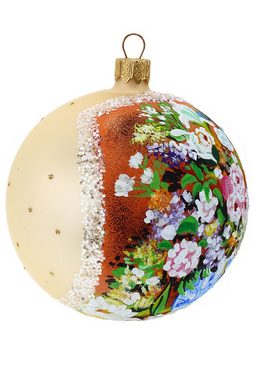 Hamburger Weihnachtskontor Weihnachtsbaumkugel Christbaumkugel mit Bunter Blumenpracht, Dekohänger - mundgeblasen - handdekoriert