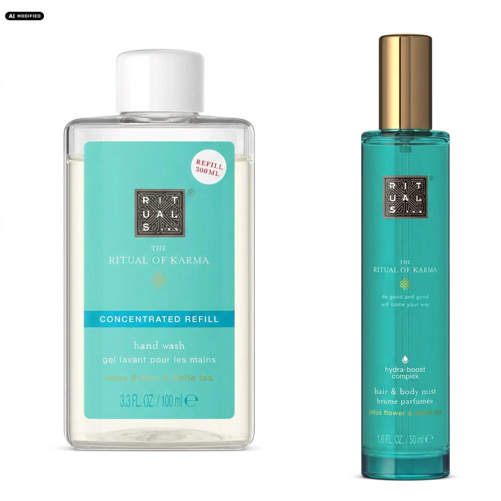 Rituals Flüssigseife Rituals The Ritual of Karma Handseife Refill und Hair Body Mist Set, Pflege und Duft Ritual für Hände, Haar und Körper