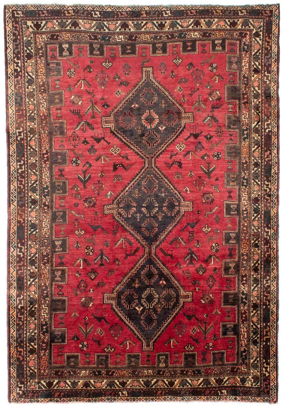 Zertifikat morgenland, Rosso Höhe: x rechteckig, 294 10 217 mm, mit cm, Medaillon Wollteppich Shiraz Unikat