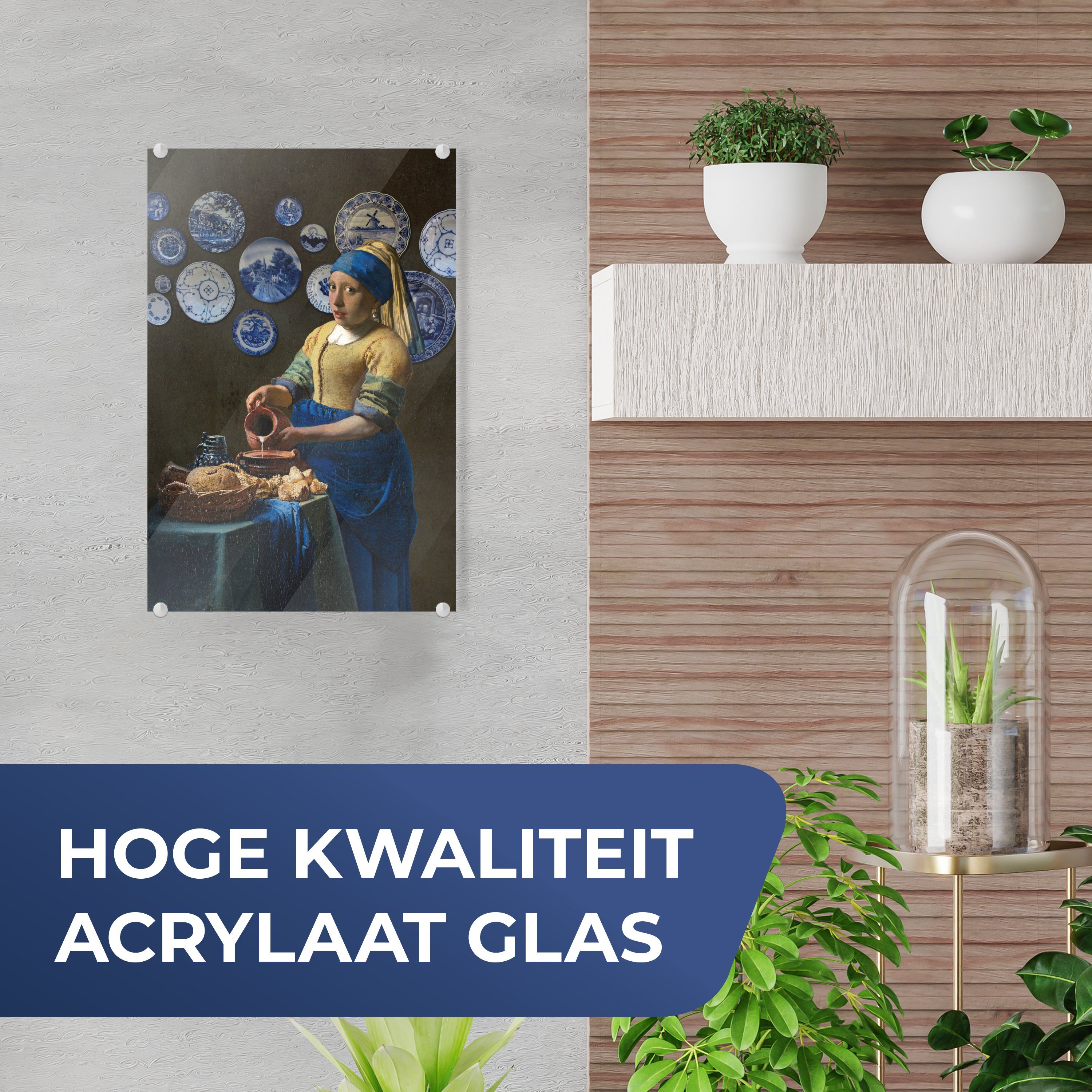 Glas - Wandbild Milchmädchen - Bilder Perlenohrring, Acrylglasbild Das Vermeer dem Wanddekoration (1 auf - - Glasbilder St), MuchoWow - Foto auf Mädchen mit Glas