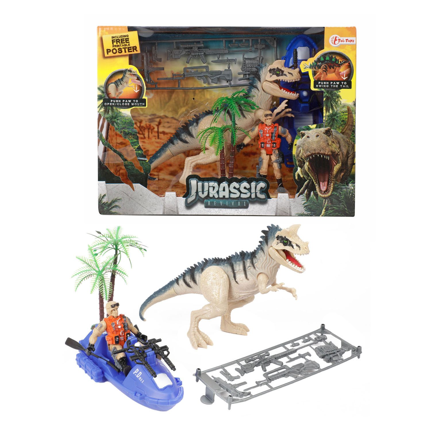 Toi-Toys Spielwelt Spielset Dinosaurier Cerato mit Zubehör, Ceratosaurus mit beweglichem Mund