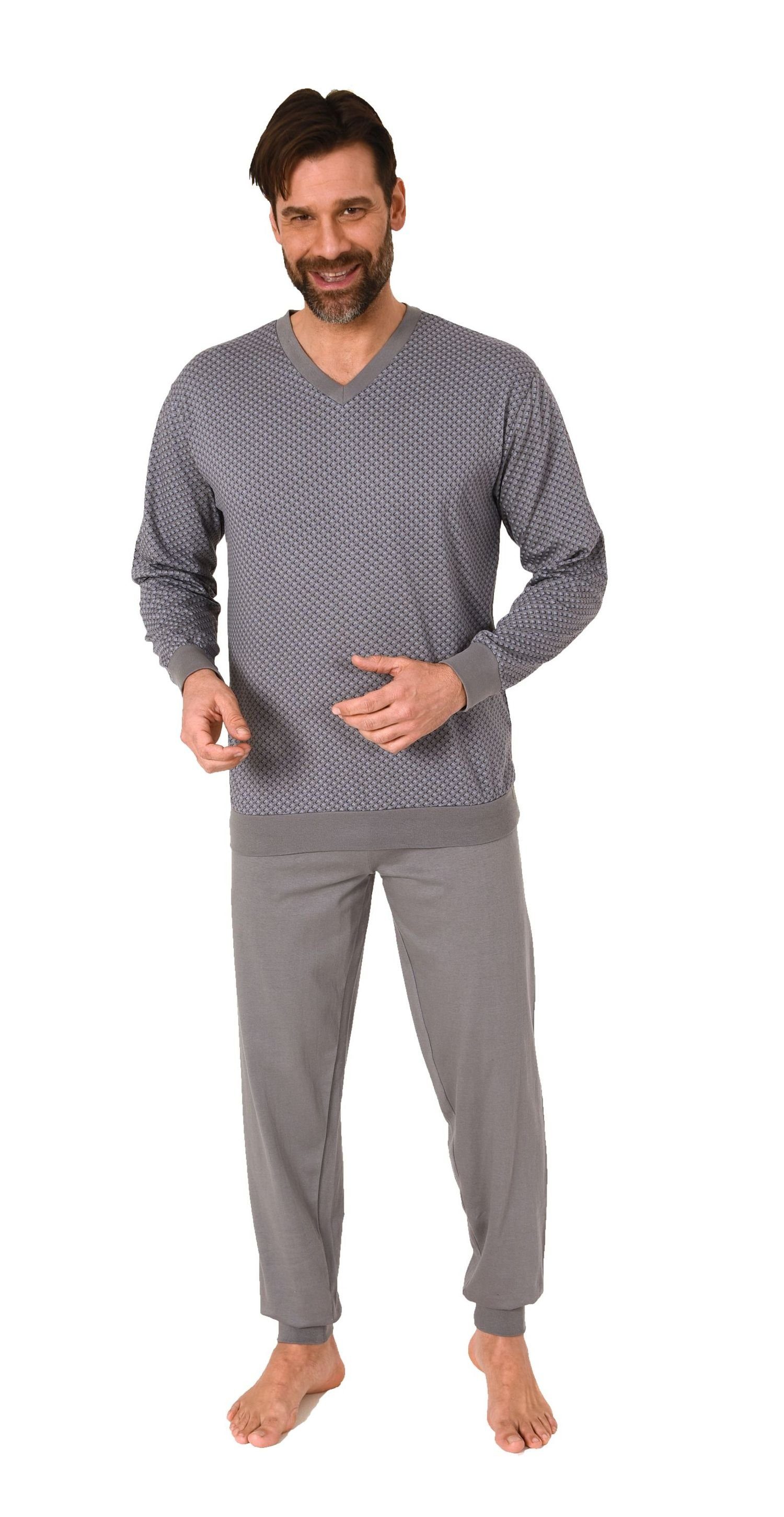 Normann Pyjama Herren Schlafanzug lang mit Bündchen in eleganter Minimalpri günstig online kaufen