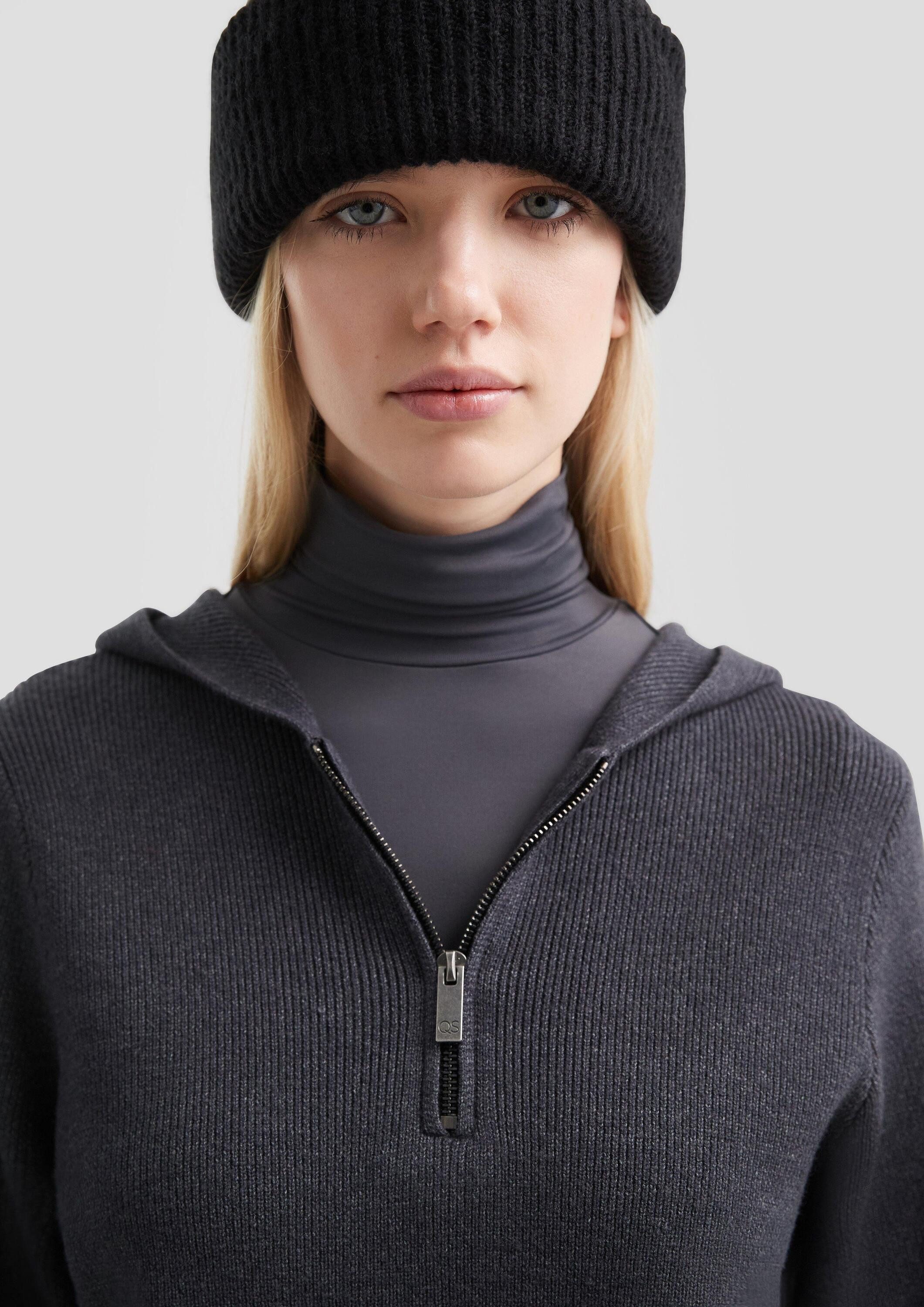 QS Longpullover Strickpullover Gestrickter Hoodie