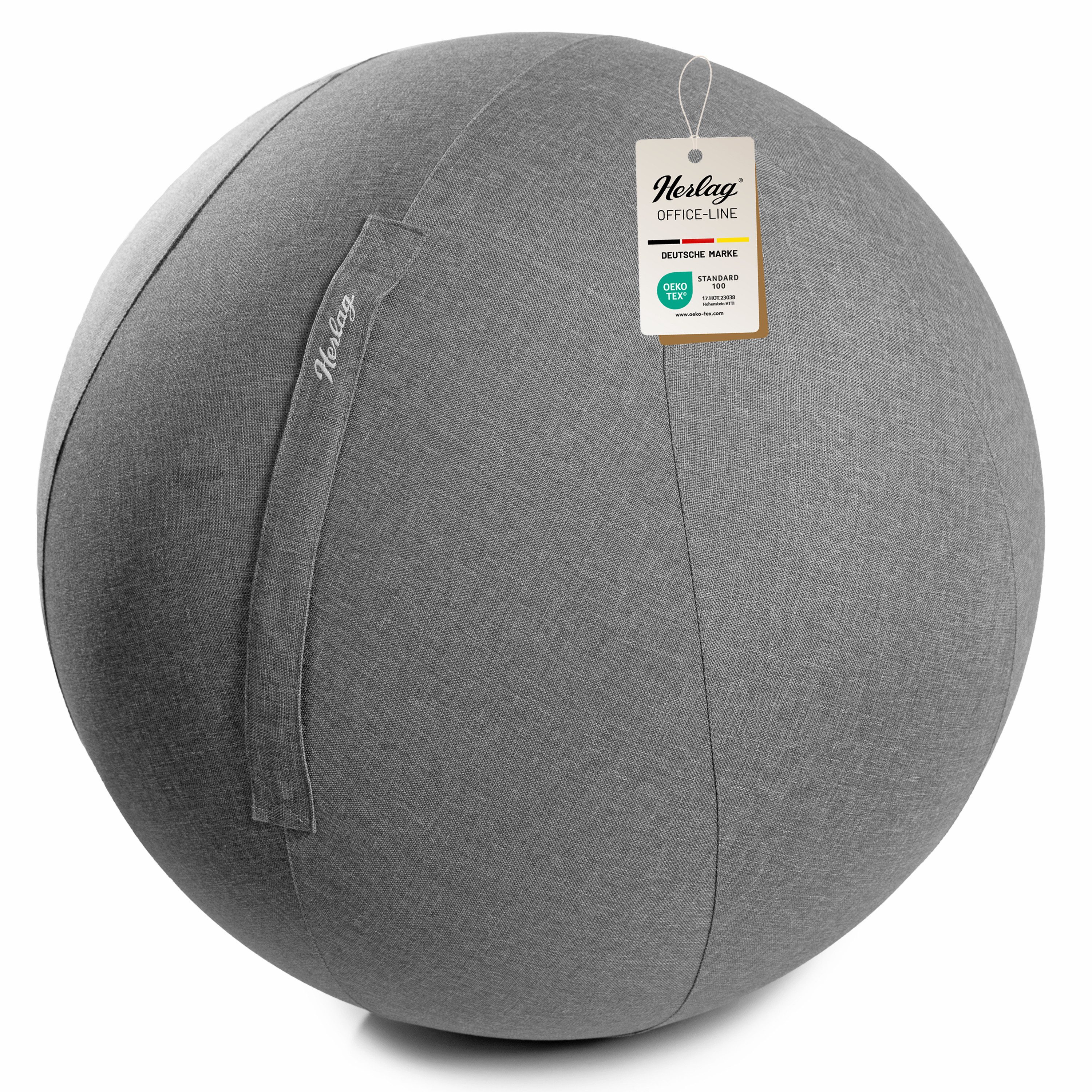 Herlag Sitzball Office Ball, Ø65cm, Anti-Burst, Körpergrößen 160-185cm, Büro, Waschbar, Griff, Grau