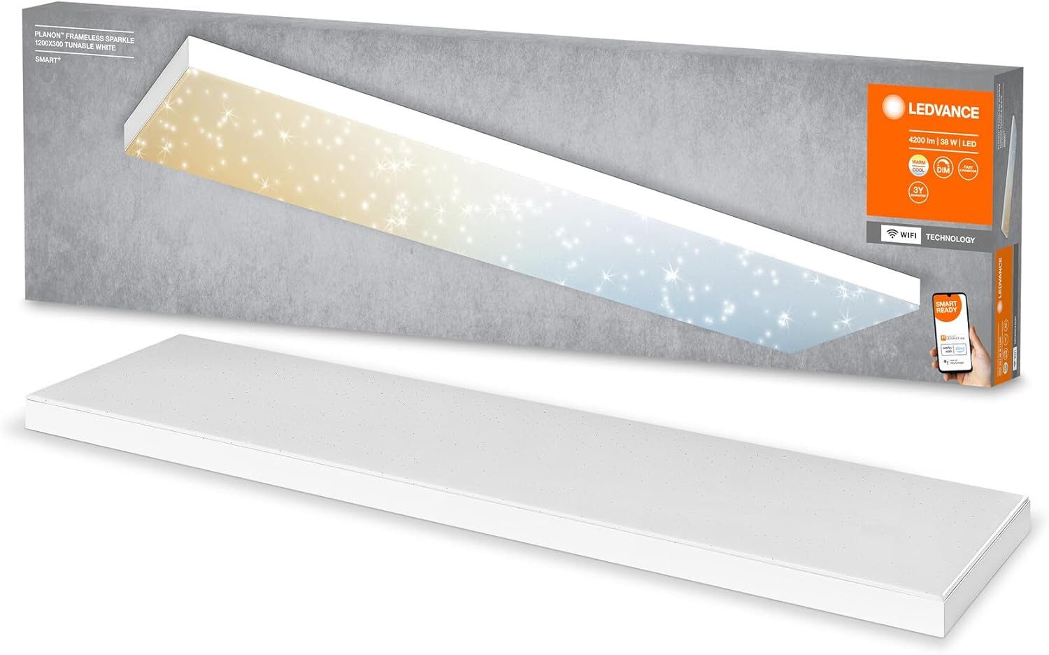 Ledvance LED Panel SMART+ WiFi Glitzer-Panelleuchte 120X30cm 38W Dimmbar Deckenleuchte, LED fest integriert, Tunable White, Kalt-zu-Warm-Farbwechsel, Farbwechsel, Glitzer, mit Glitzereffekt