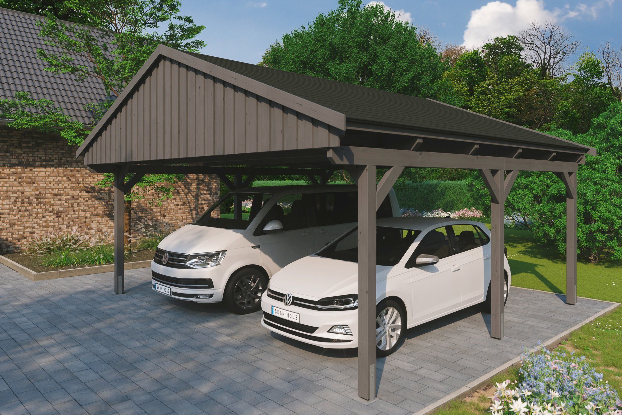 cm 574 Schindeln Doppelcarport mit Skanholz 618x566 schwarzen Fichtelberg, Einfahrtshöhe, BxT: cm,