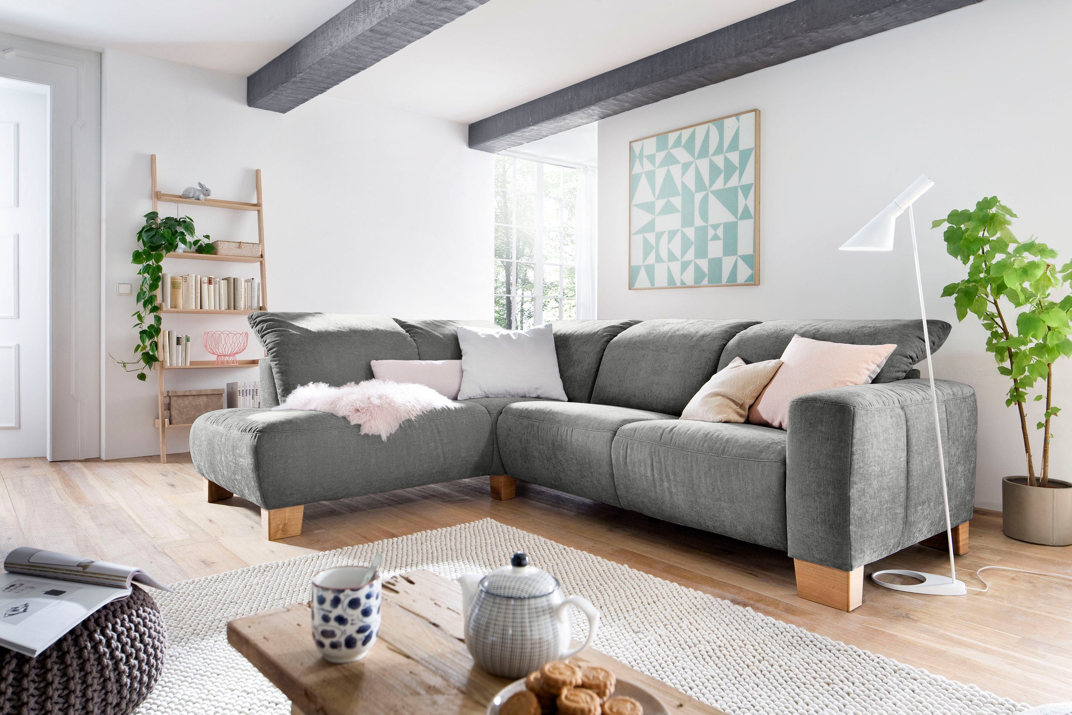 Home affaire Ecksofa Hörnum bequemes Wohlfühlsofa, Federkern, Breite 281cm, L-Form, wahlweise mit motorischer Relaxfunktion, mit verstellbarer Kopfstütze