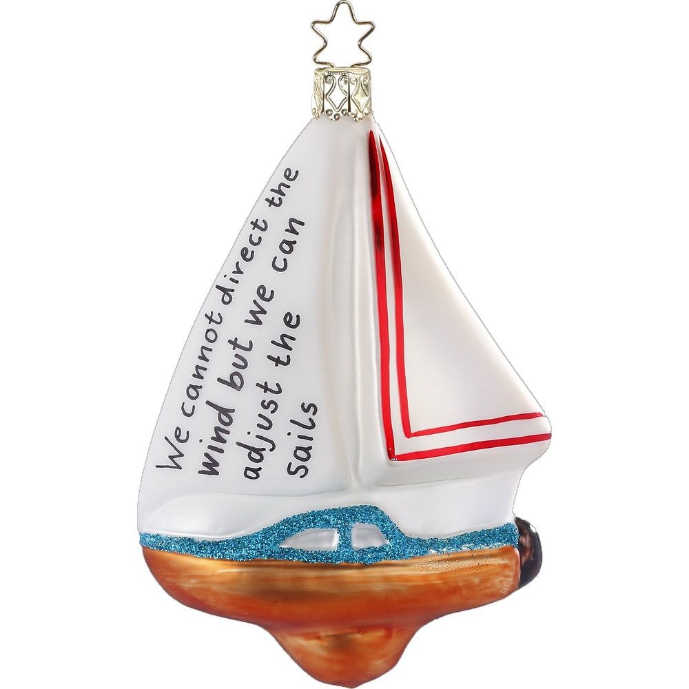 INGE-GLAS® Christbaumschmuck, Christbaumschmuck Segelboot 11,5cm Glas Figur Weiß / Braun