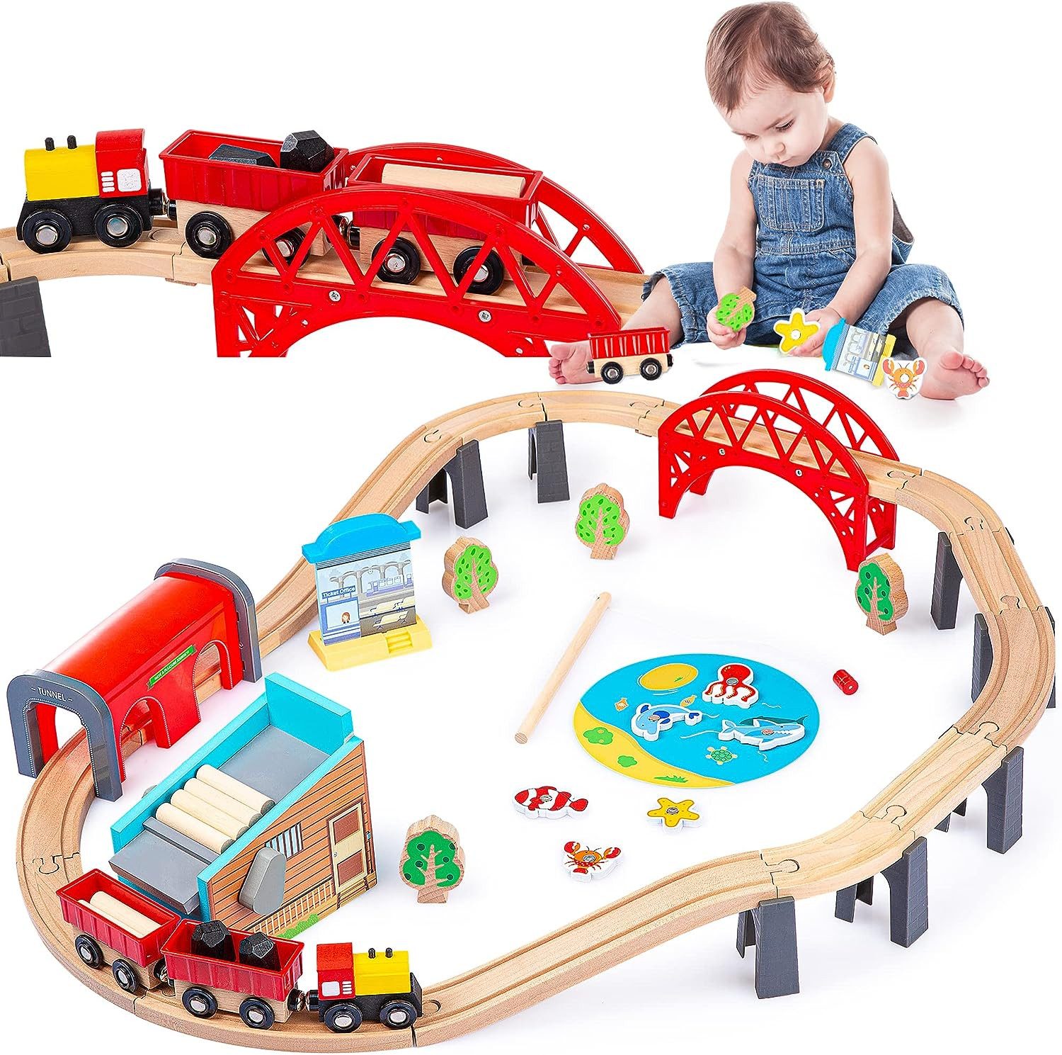 Green Series Spielzeug-Zug Holzeisenbahn Set für günstig online kaufen