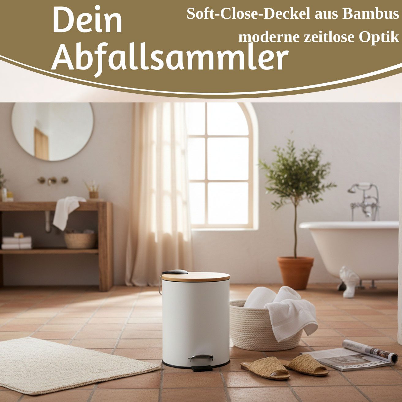LS-LebenStil Kosmetikeimer Tretmülleimer Papierkorb 3L Soft Close Rund Fußpedal Mülleimer, Kosmetik-Mülleimer Treteimer Bad Badezimmer Küche Mülleimer