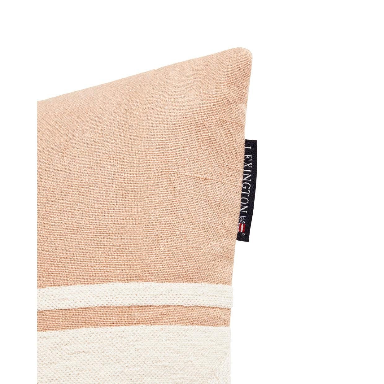 Lexington Kissenhülle LEXINGTON Kissen Embroidery Center Striped Linen-Cotton Beige-Off Whit