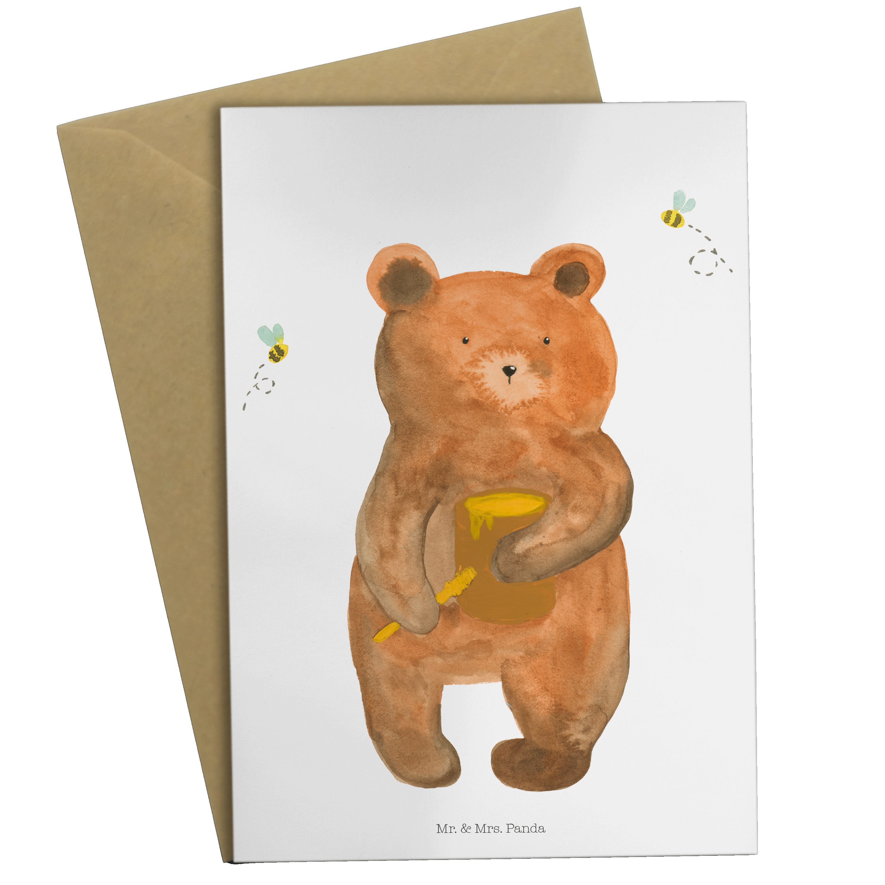 Mr. & Mrs. Panda Grußkarte Honigbär - Weiß - Geschenk, Einladungskarte, Karte, Verliebte, Teddy