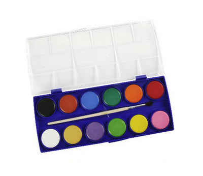 Tusche TUSCHKASTEN 12-Farben+Pinsel Tusch Wasserfarben Deckfarbkasten 73, Malkasten Farbkasten Farbe