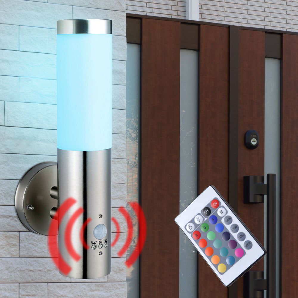 etc-shop Außen-Wandleuchte, Leuchtmittel inklusive, Warmweiß, Farbwechsel, Außen Wand Leuchte Haus Tür Eingangs Lampe Sensor Fernbedienung im Set
