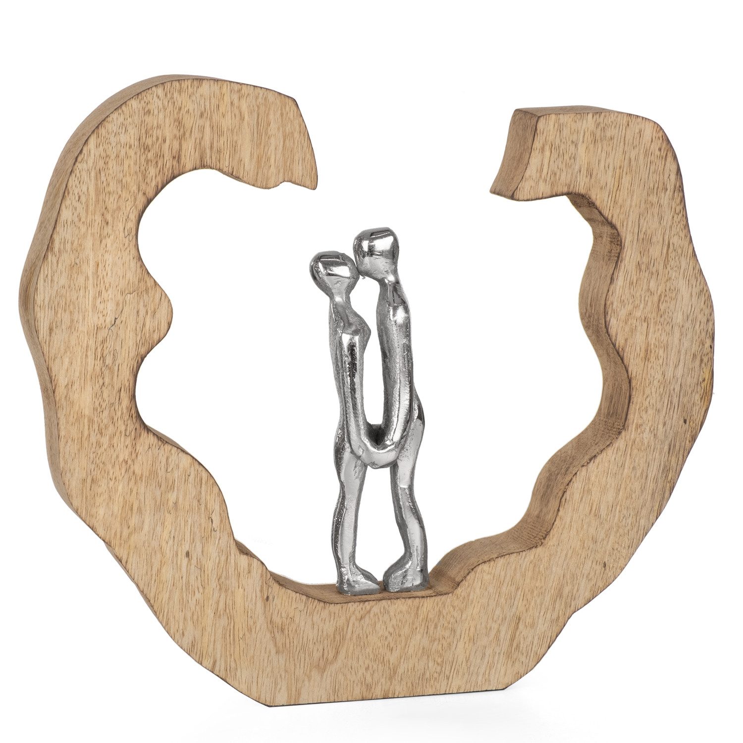Moritz Skulptur Dekofigur Paar Umarmung Aluminium auf Mangoholz, Holz, Tischdeko, Fensterdeko, Wanddeko, Holzdeko, Weihnachtsdeko