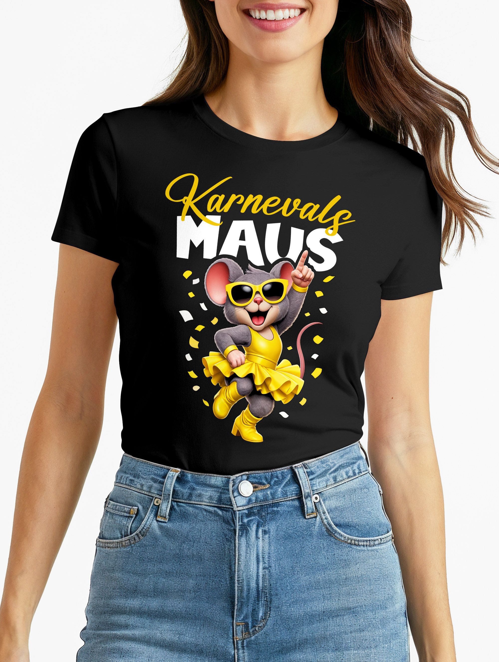 Print-Shirt Damen T-Shirt Karnevalsmaus Gruppenkostüm Fasching Karneval Ersatz