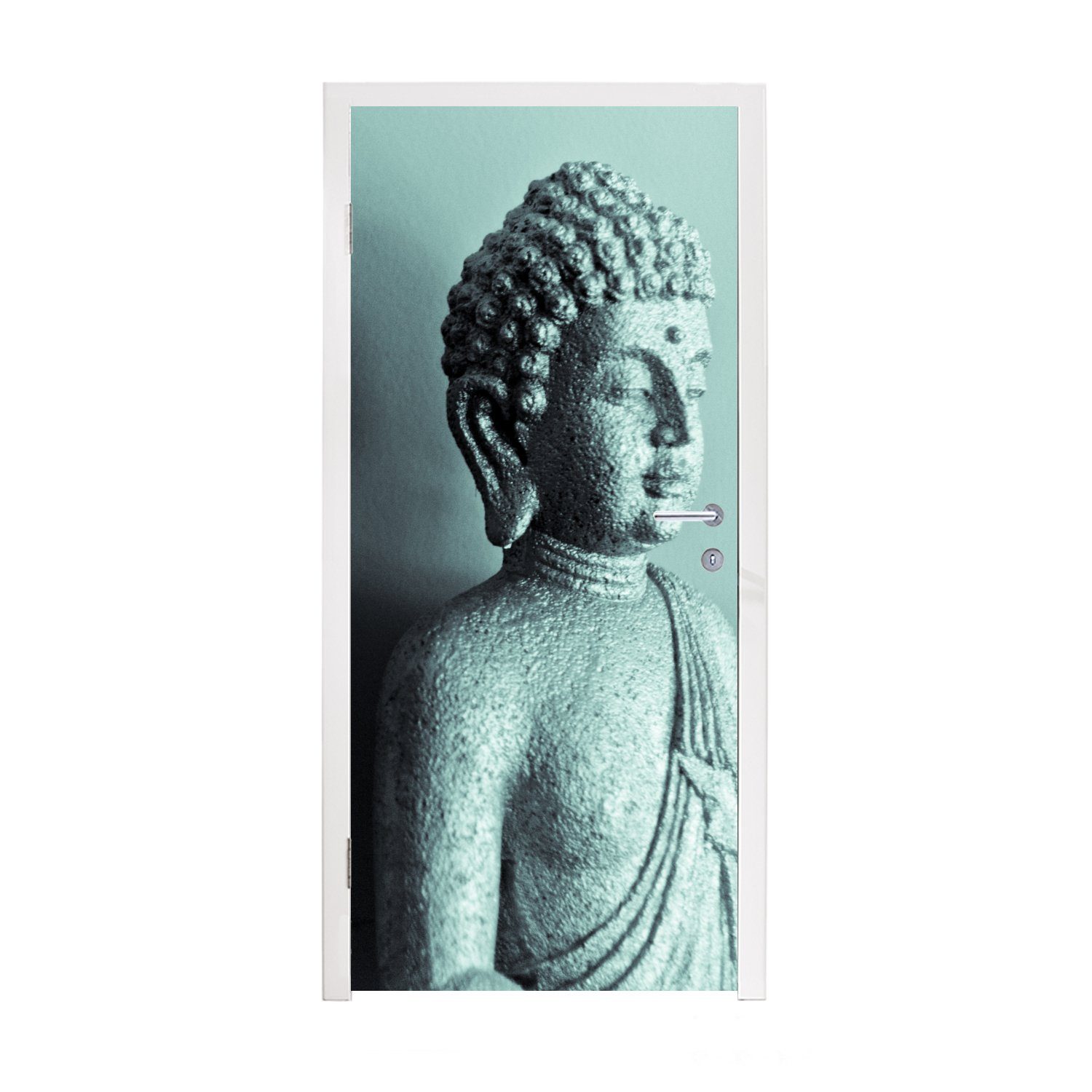 Bild (1 bedruckt, Matt, MuchoWow Fototapete Türaufkleber, St), Türtapete Buddha 75x205 Fotodruck, cm blau Tür, für
