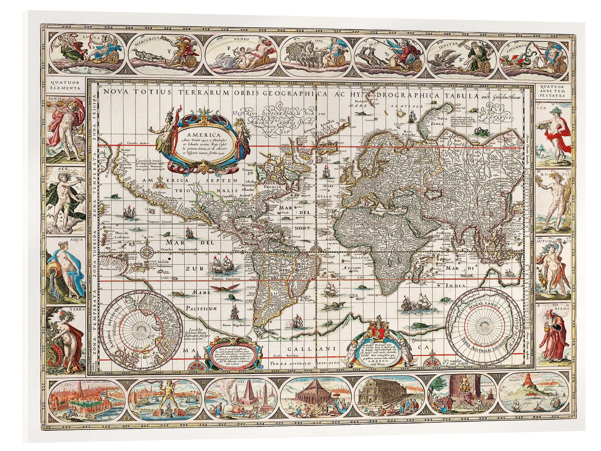 Wandbild Vintage Weltkarte, Latein 1635 - 1649