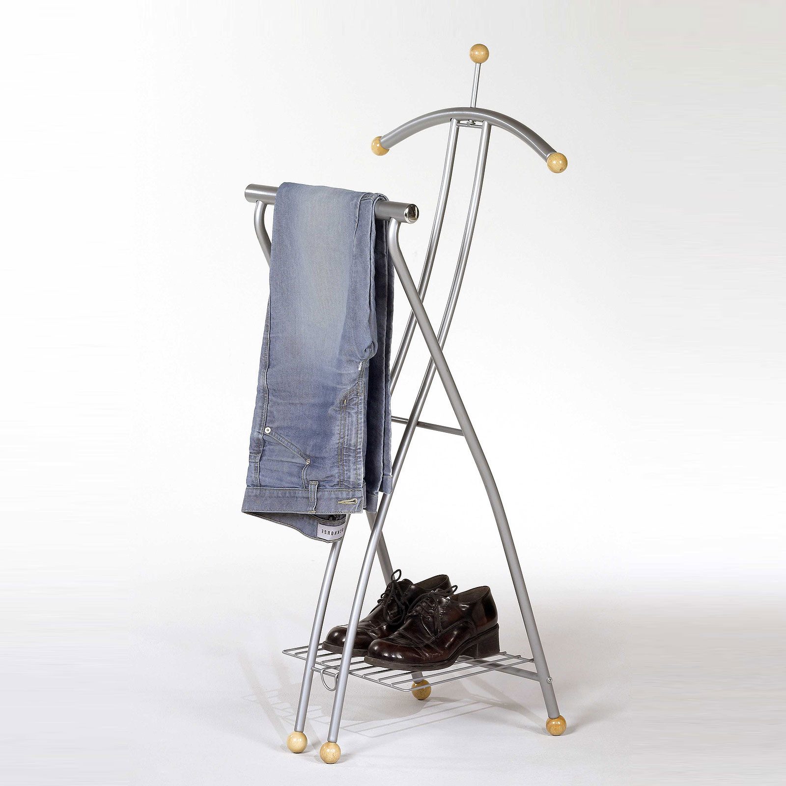 Möbel Akut Herrendiener Herrendiener Leo faltbar Metall silber Chrom mit Schuhablage