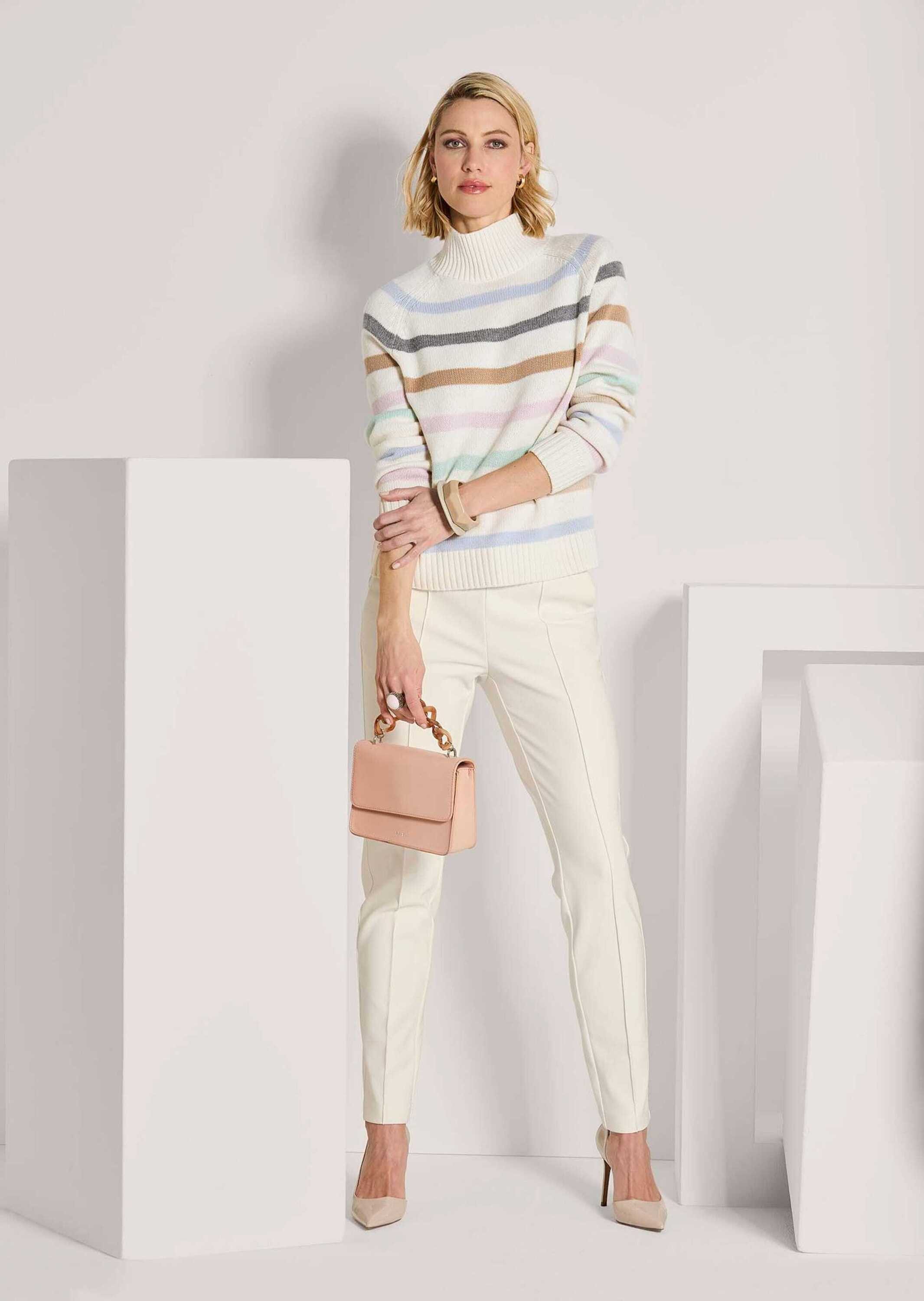 MADELEINE Strickpullover Wollpullover im Streifen-Look Kaschmirpullover mit Stehkragen und Langarm