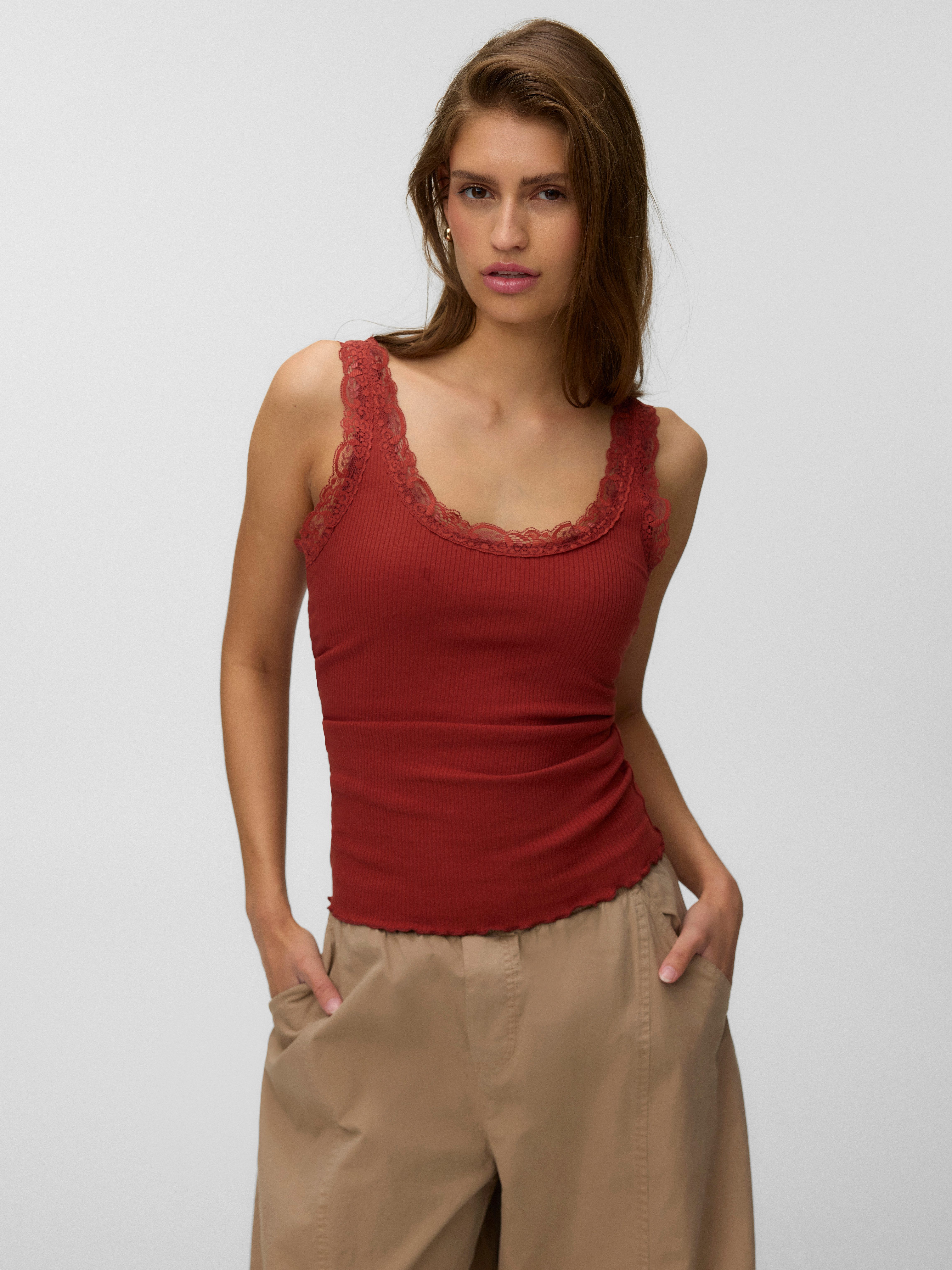Vero Moda Tanktop VMNANA LACE TANK TOP JRS NOOS Baumwollmischung